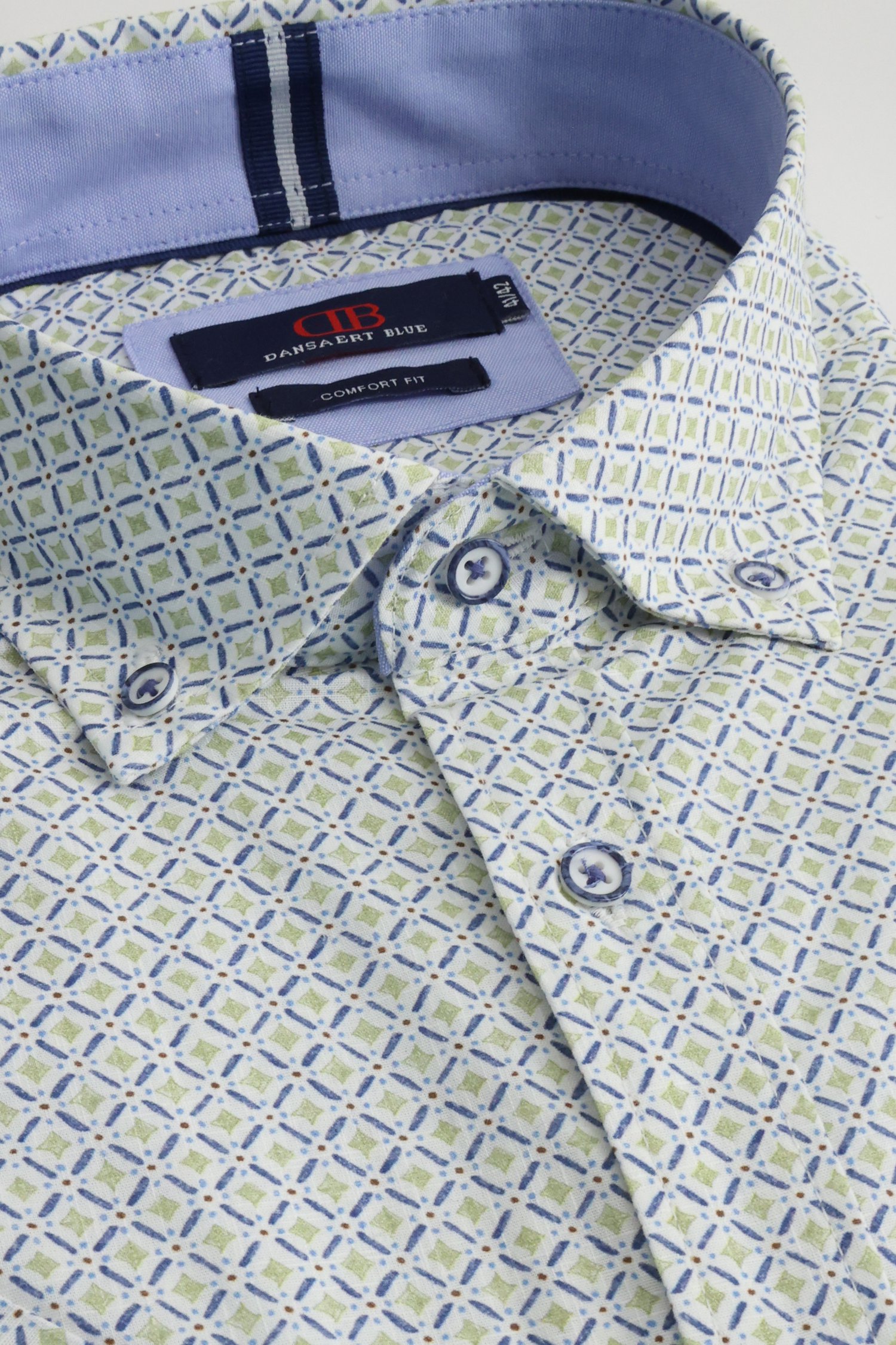 Productfoto 1 van Wit hemd met blauw-groene print - Regular fit door Dansaert Blue voor Heren