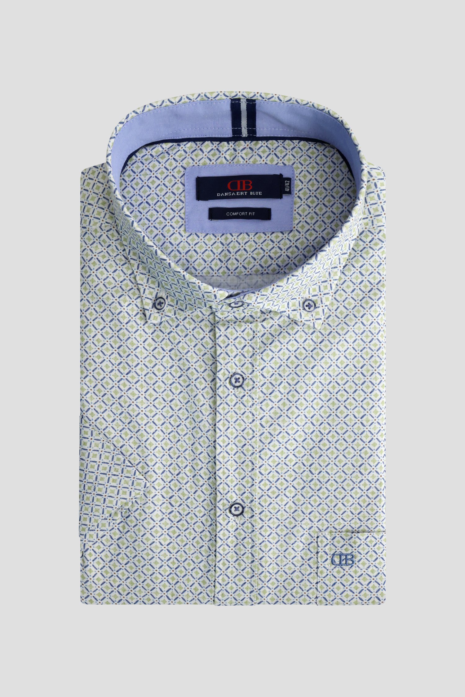 Voorkant van Wit hemd met blauw-groene print - Regular fit door Dansaert Blue voor Heren