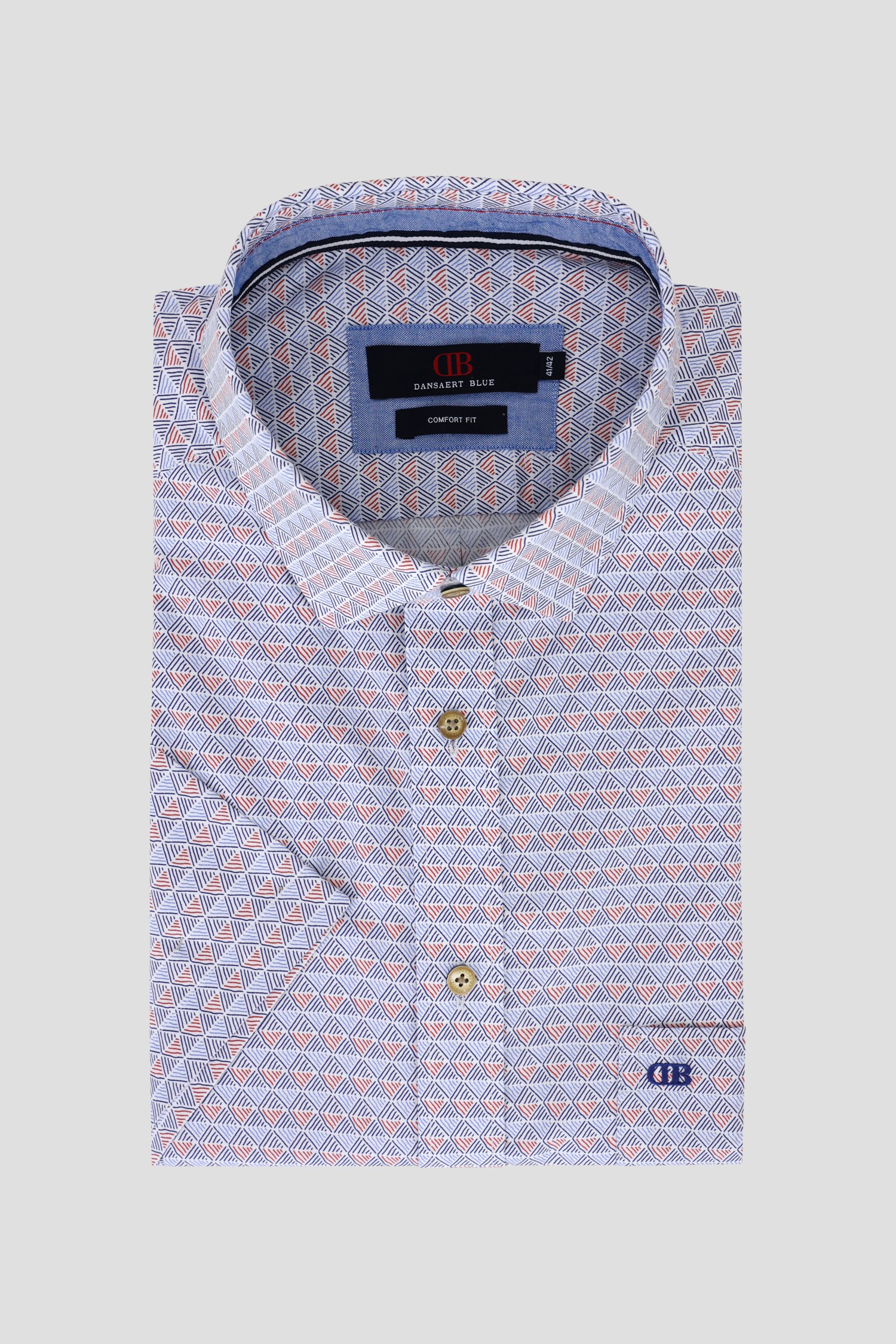 Wit hemd met blauw-rode print - Comfort fit van Dansaert Blue voor Heren