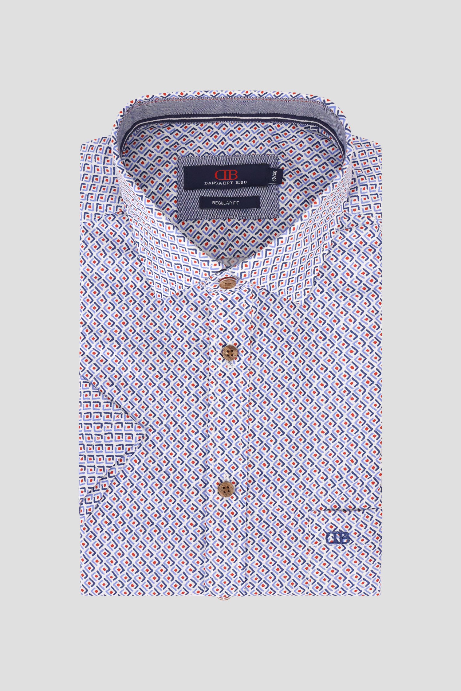 Wit hemd met blauw-rode print - Regular fit van Dansaert Blue voor Heren