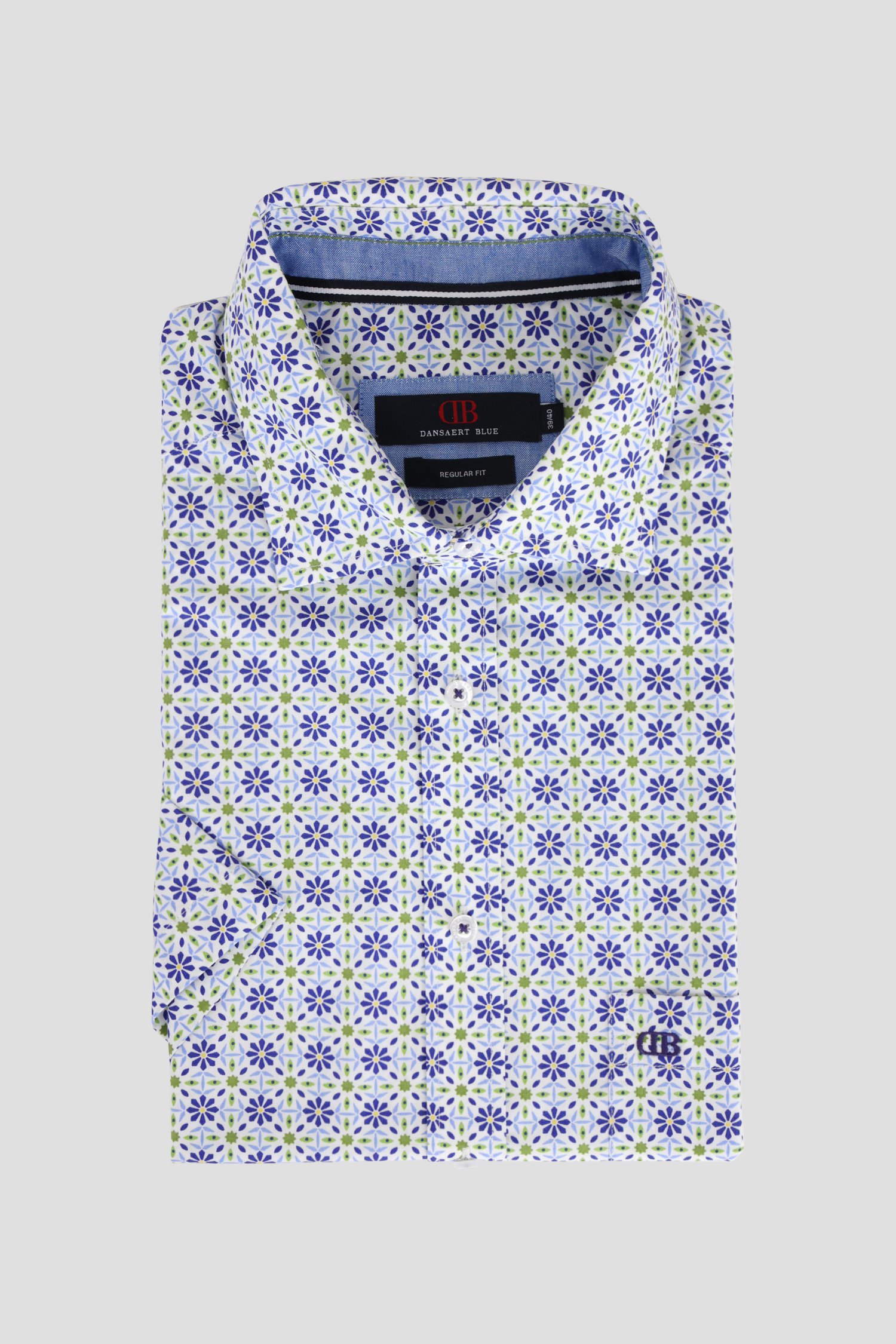 Wit hemd met blauwe miniprint – Regular fit van Dansaert Blue voor Heren