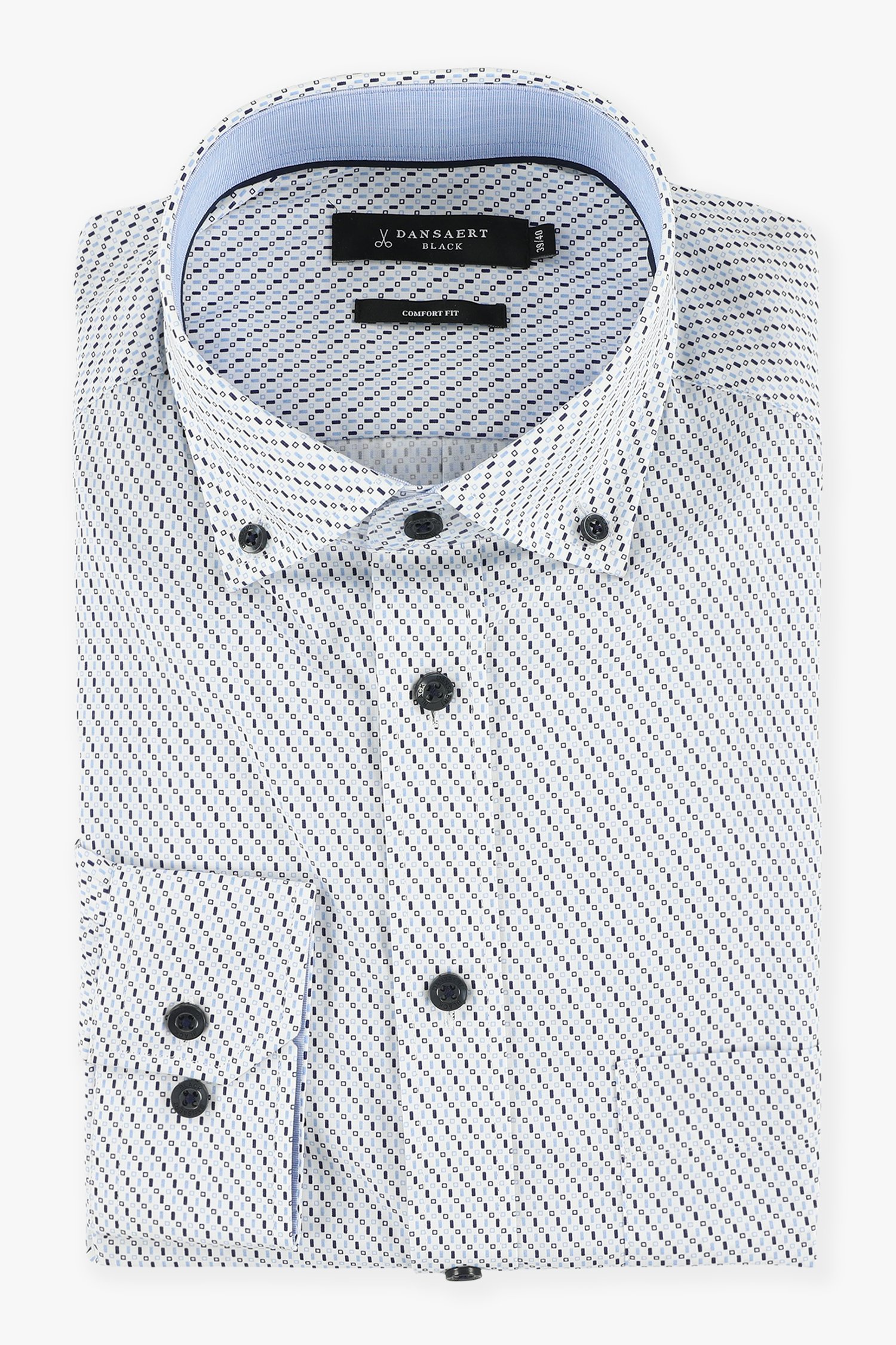Wit hemd met blauwe print - comfort fit van Dansaert Black voor Heren