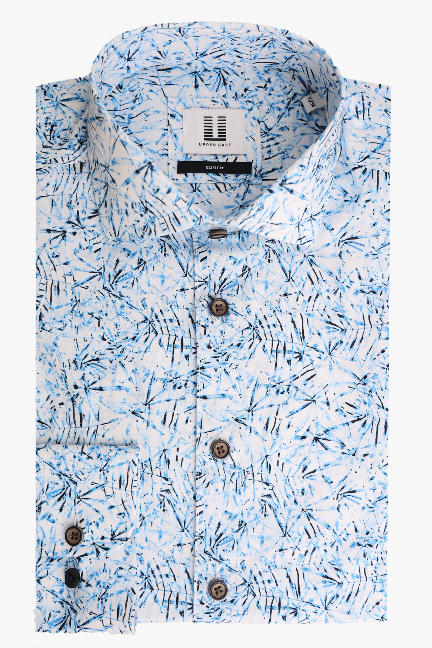 Wit hemd met blauwe print - slim fit van Upper East voor Heren