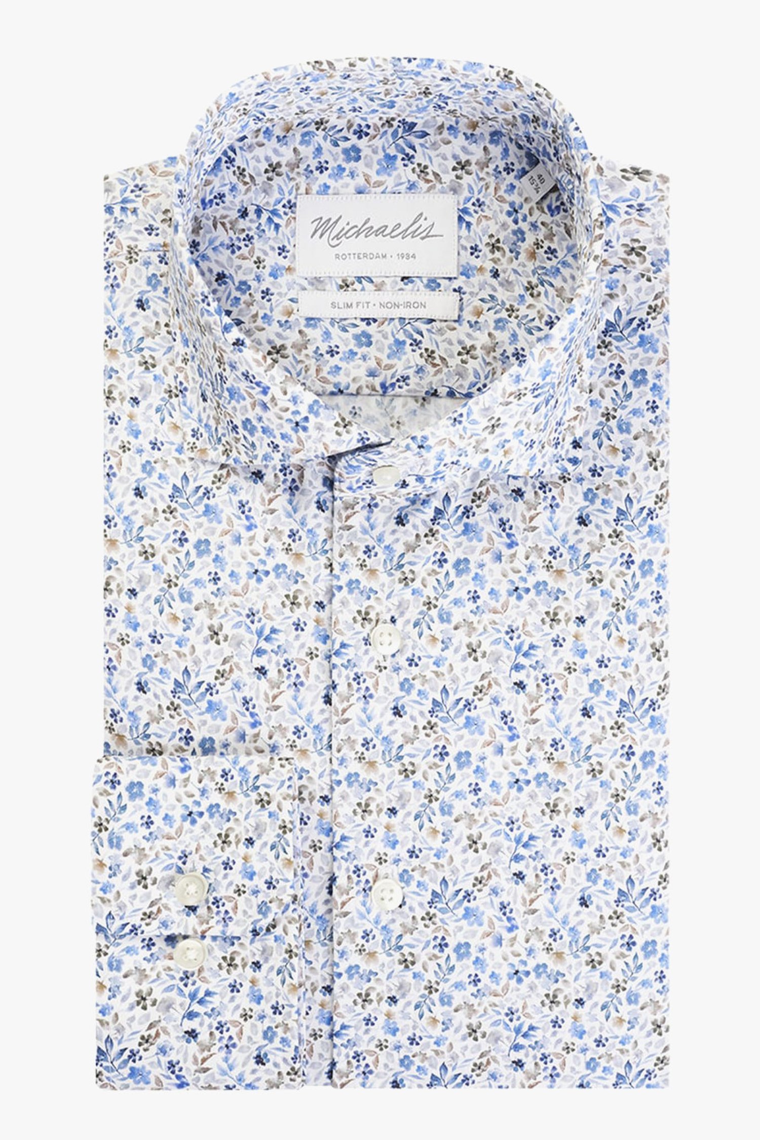Wit hemd met bloemenprint - slim fit van Michaelis voor Heren