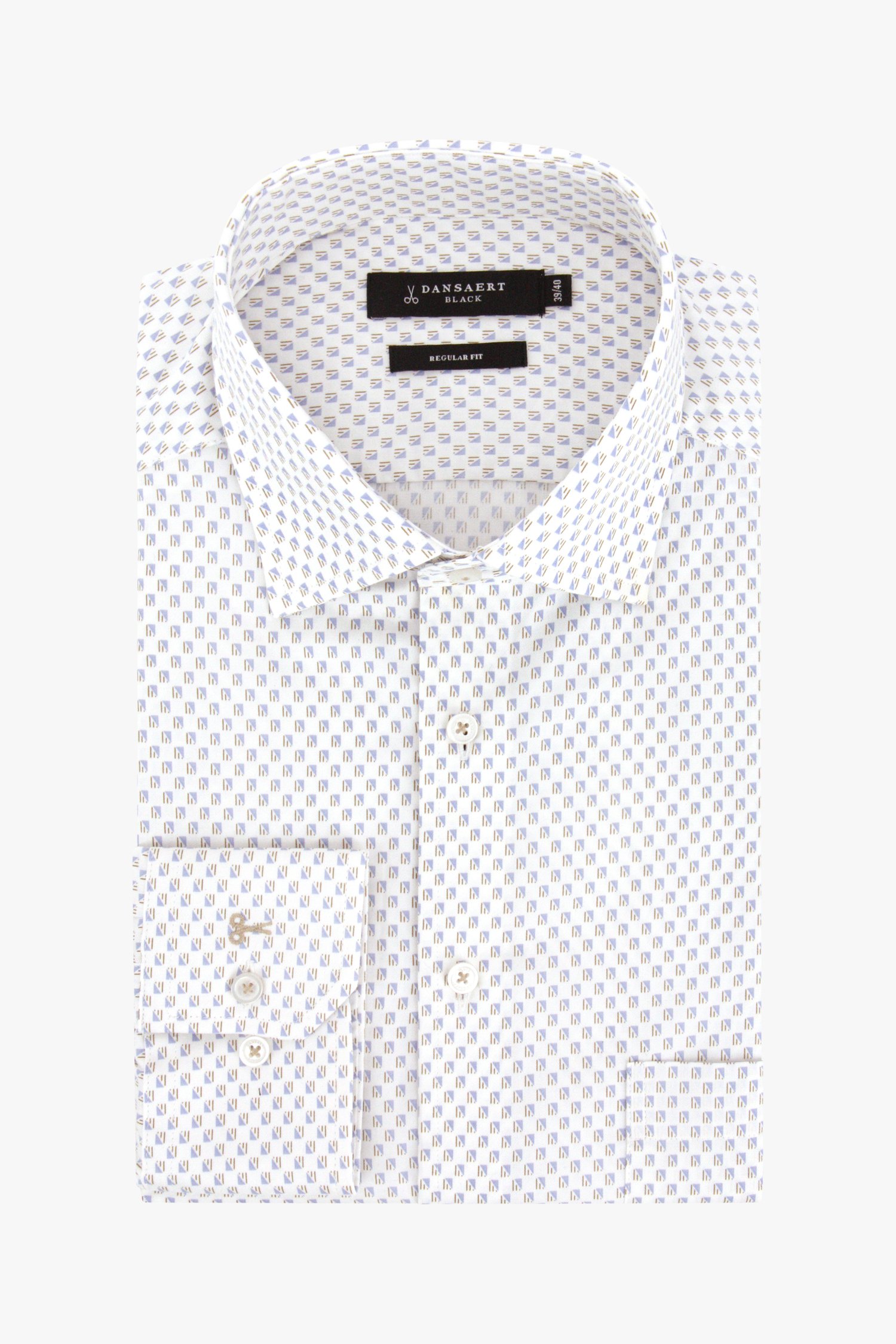 Wit hemd met bruin-blauwe print - regular fit  van Dansaert Black voor Heren