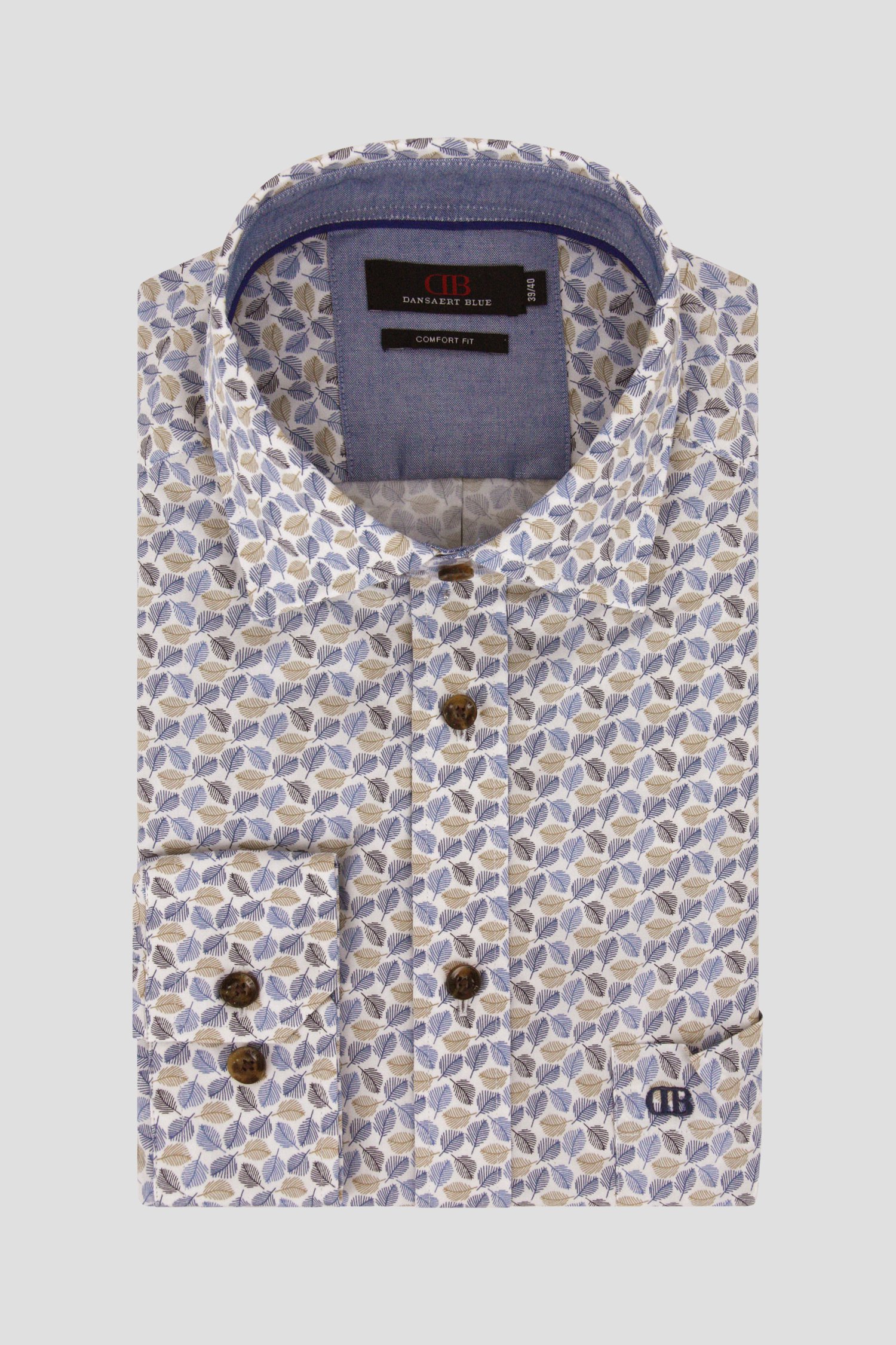 Wit hemd met fijne bladerprint - Comfort fit van Dansaert Blue voor Heren