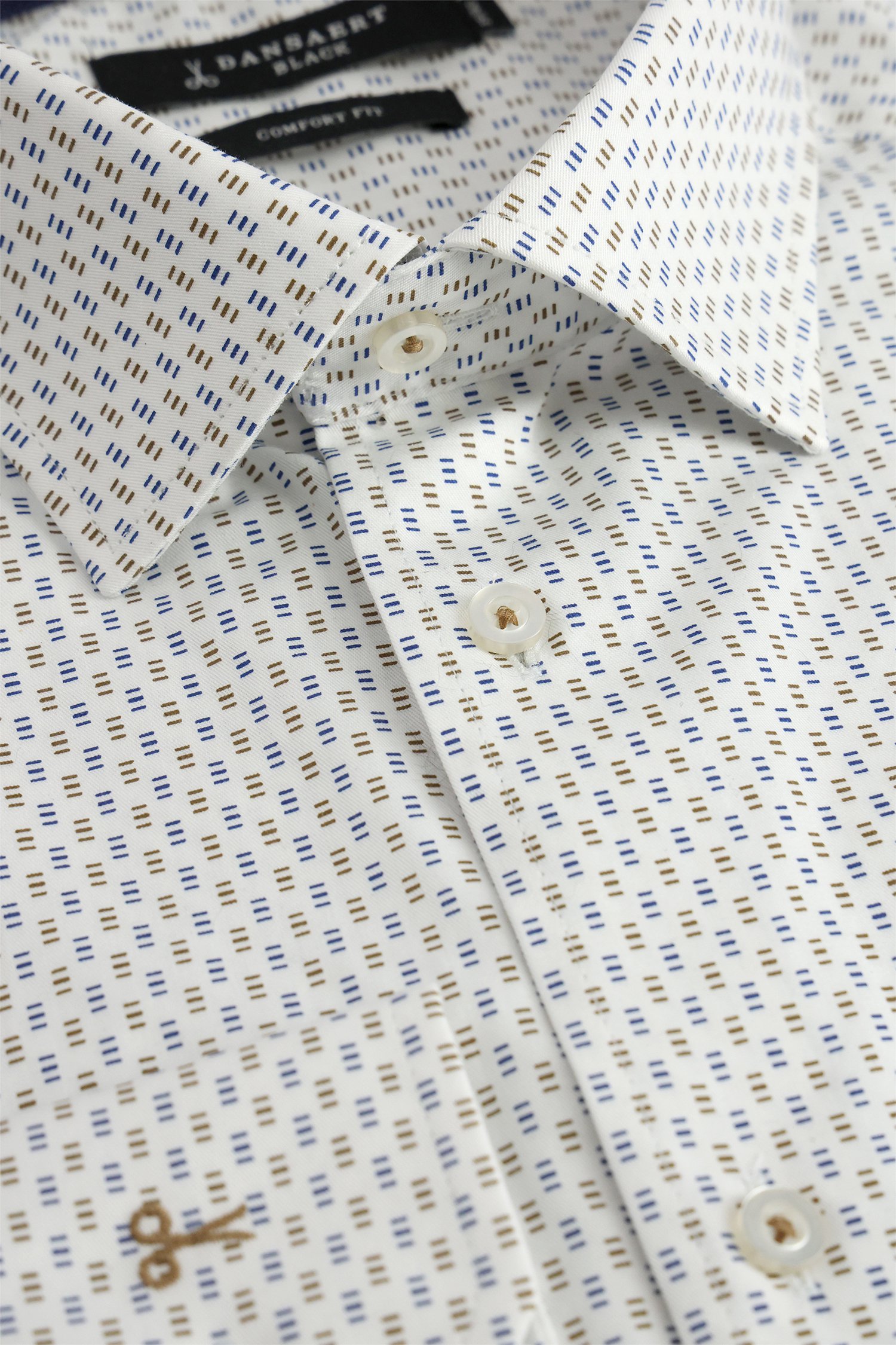 Productfoto 1 van Wit hemd met fijne blauw-beige print - Comfort fit door Dansaert Black voor Heren