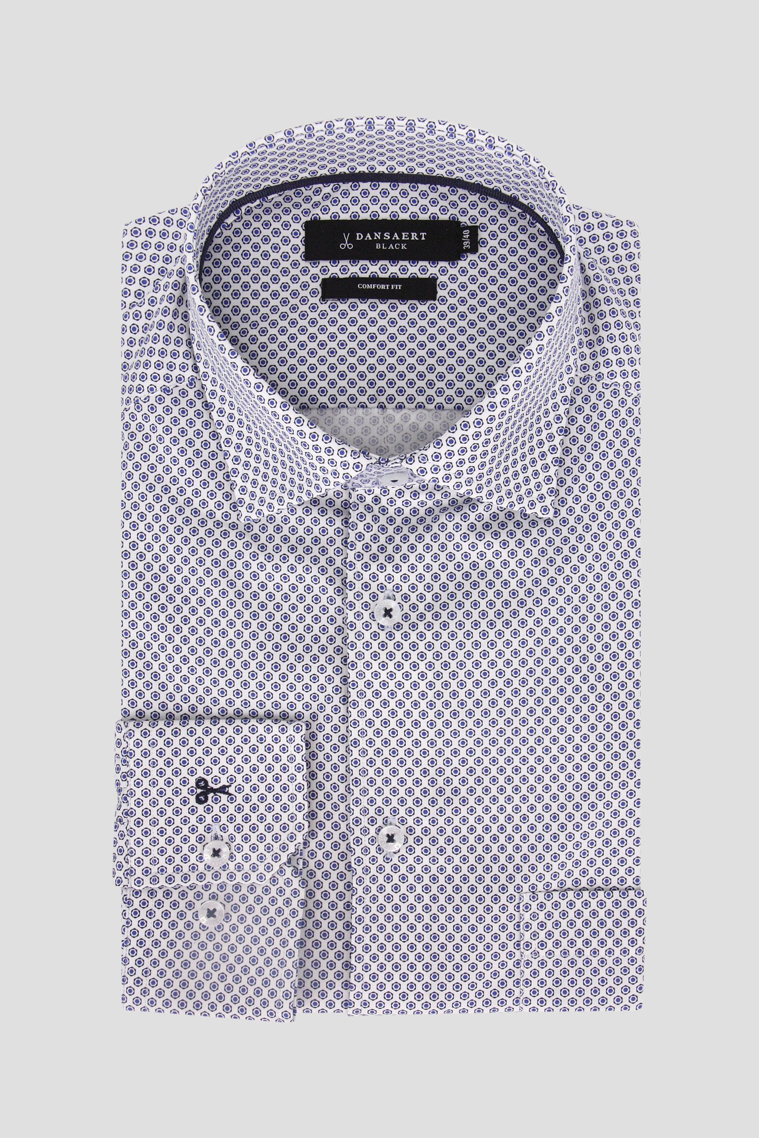 Wit hemd met fijne blauwe print - comfort fit van Dansaert Black voor Heren