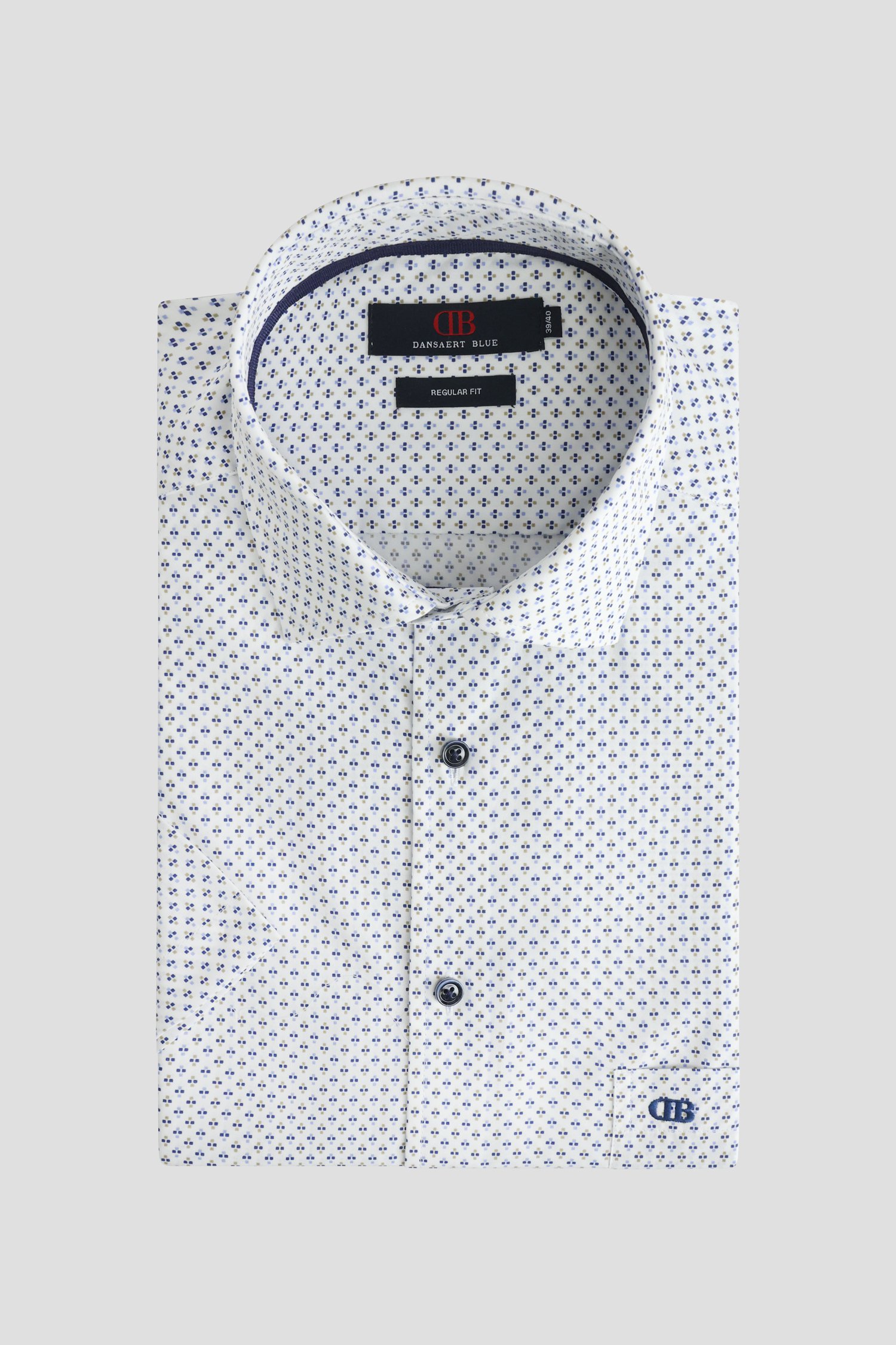 Voorkant van Wit hemd met fijne blauwe print - Regular fit  door Dansaert Blue voor Heren