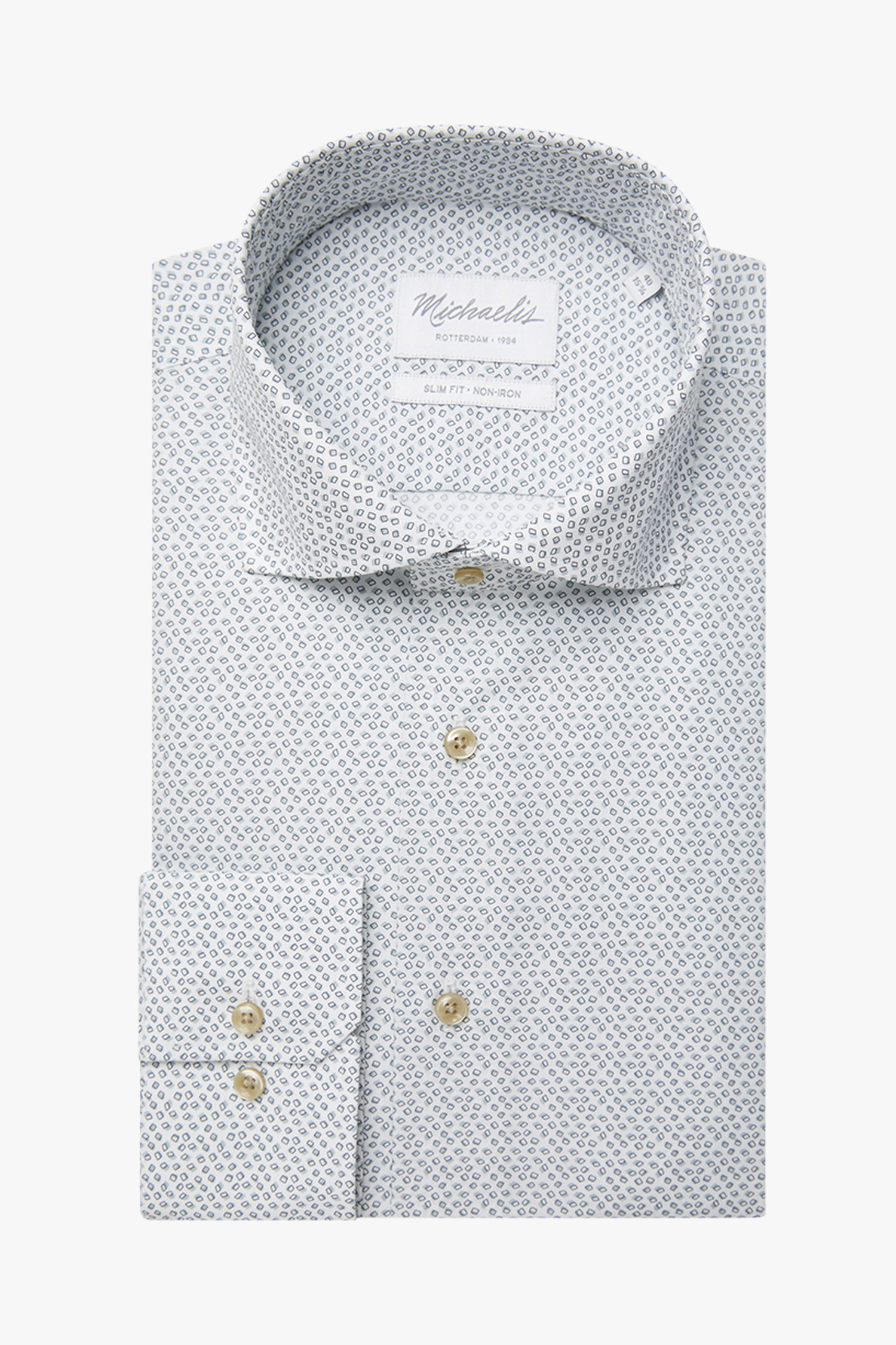 Wit hemd met fijne print - slim fit van Michaelis voor Heren