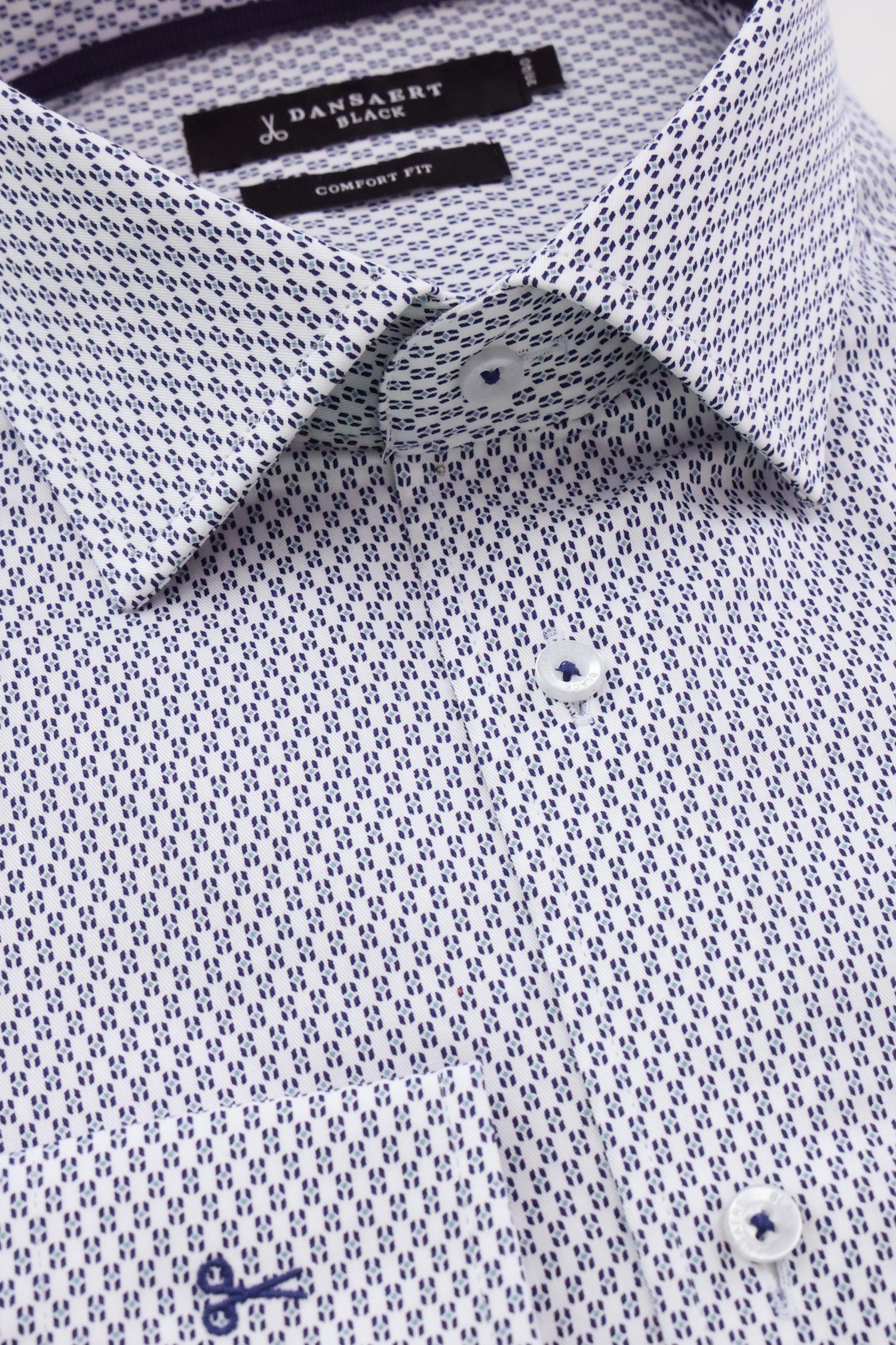 Wit hemd met fijne print – Comfort fit van Dansaert Black voor Heren