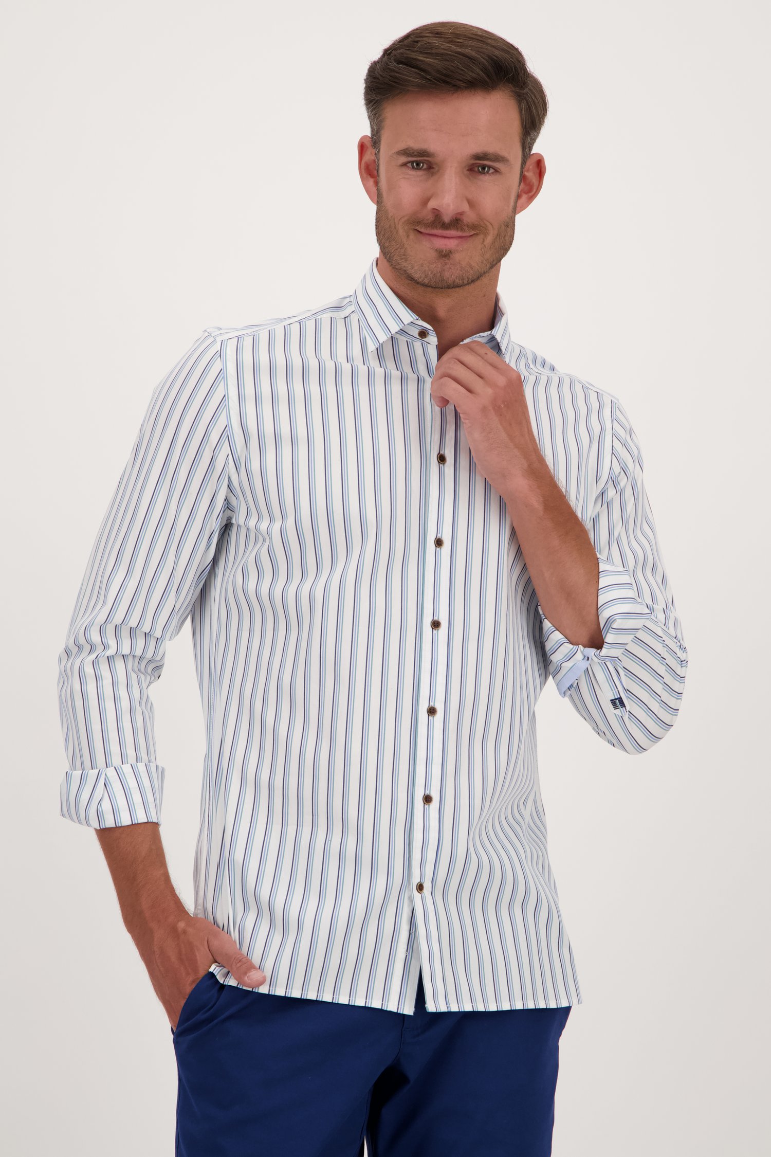 Wit hemd met gestreept motief - Regular fit van Upper East voor Heren