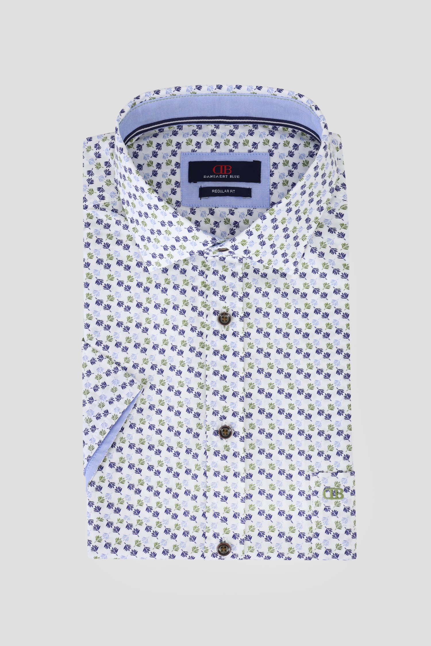 Wit hemd met groen-blauwe miniprint – Regular fit van Dansaert Blue voor Heren