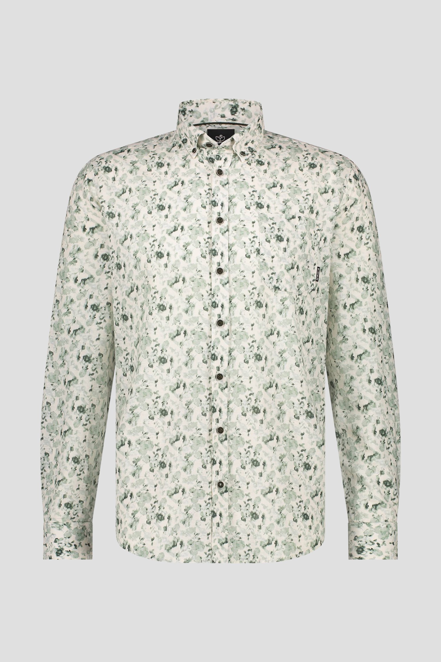 Wit hemd met groene aquarelprint - Regular fit  van Bluefields voor Heren