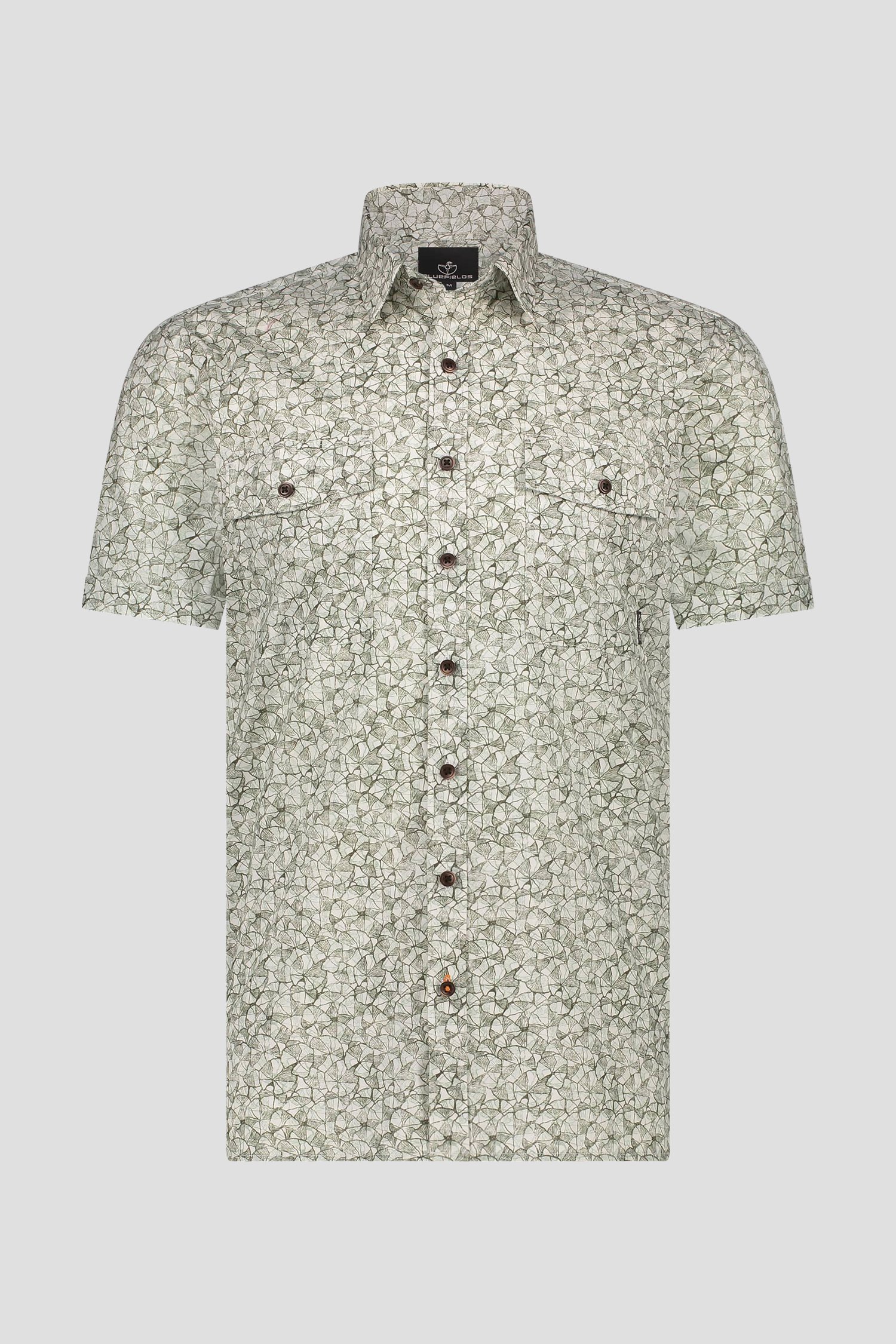 Wit hemd met kaki print, korte mouw - Regular fit van Bluefields voor Heren