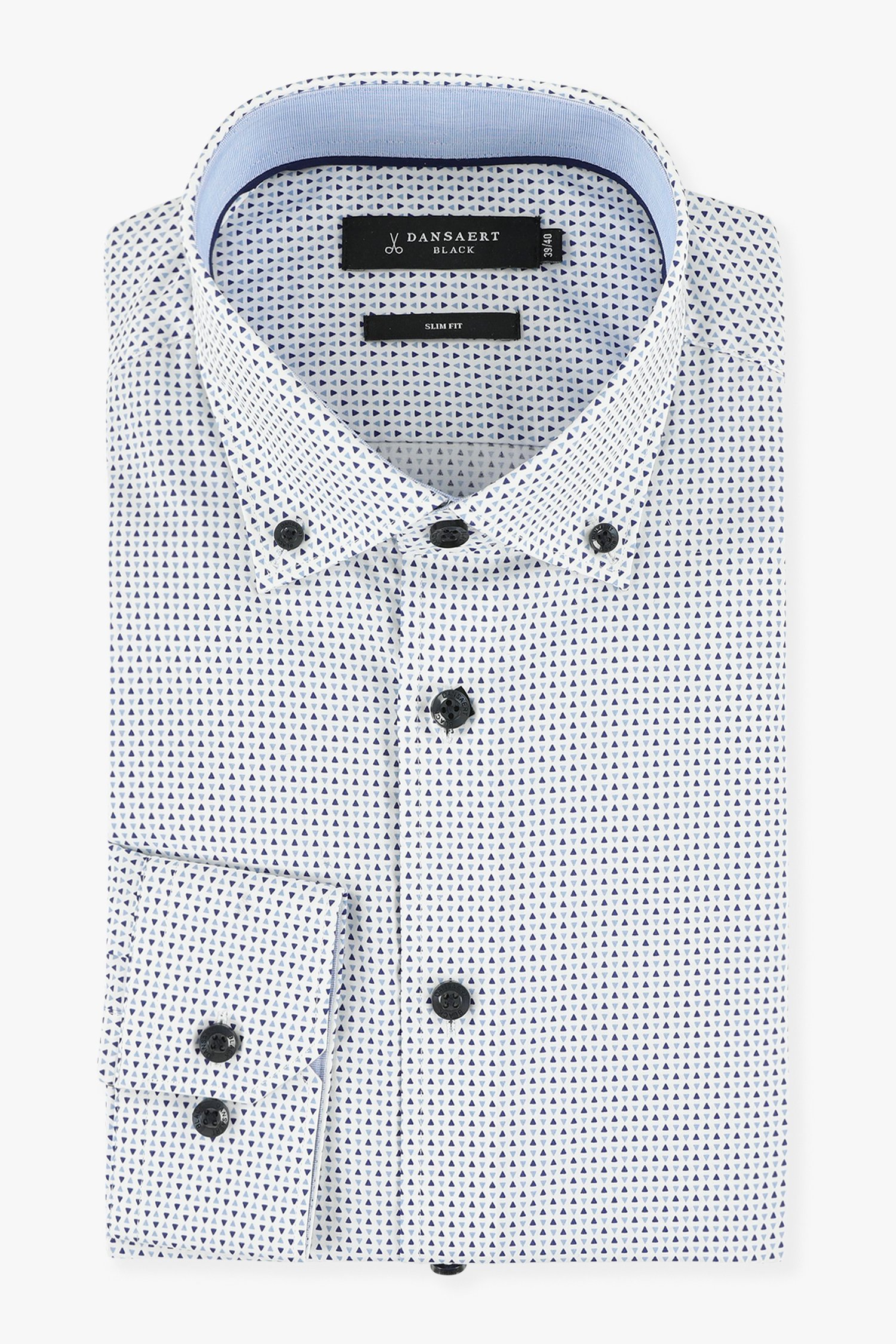 Wit hemd met kleine blauwe print - slim fit van Dansaert Black voor Heren