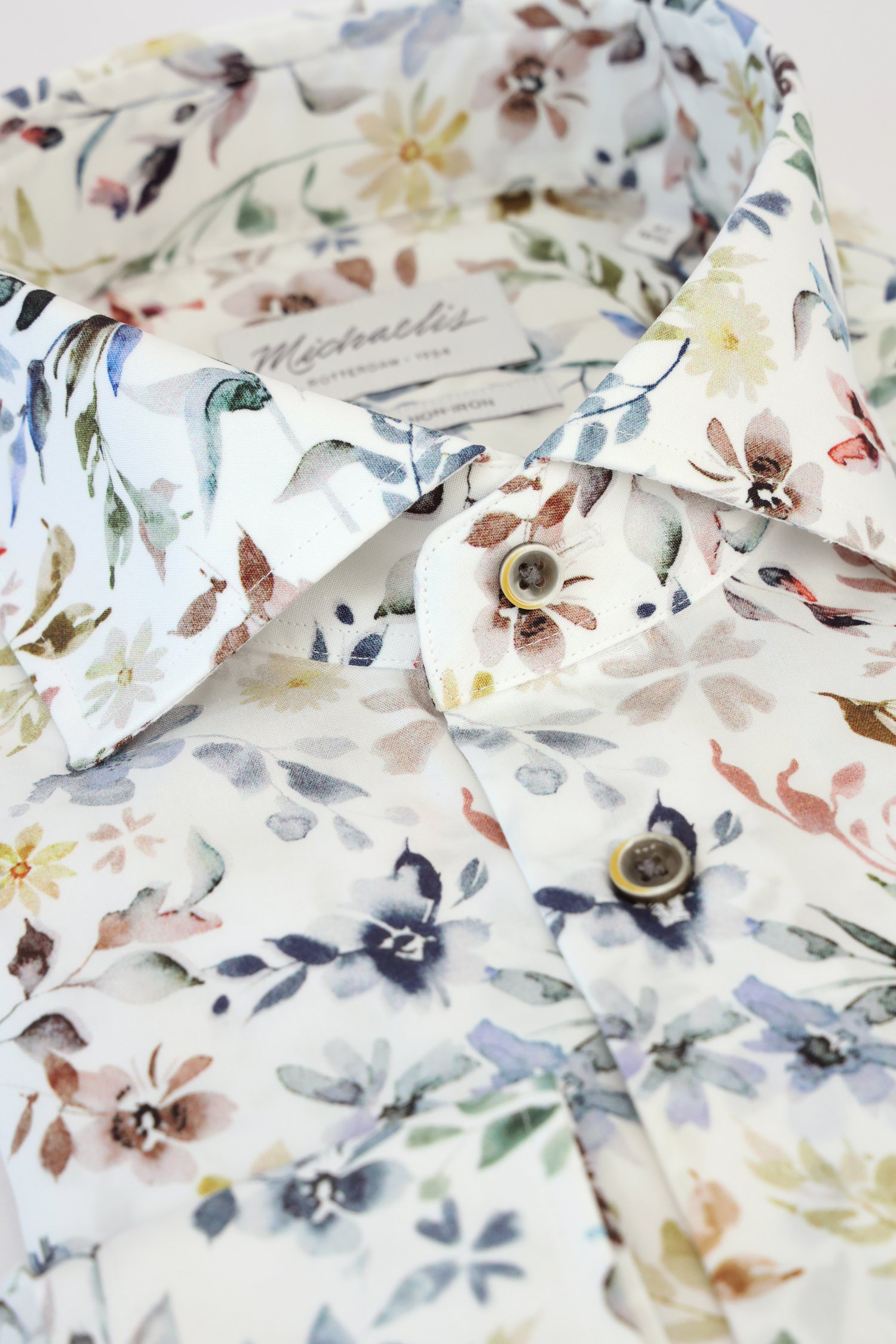 Wit hemd met kleurrijke bladerprint - Slim fit van Michaelis voor Heren