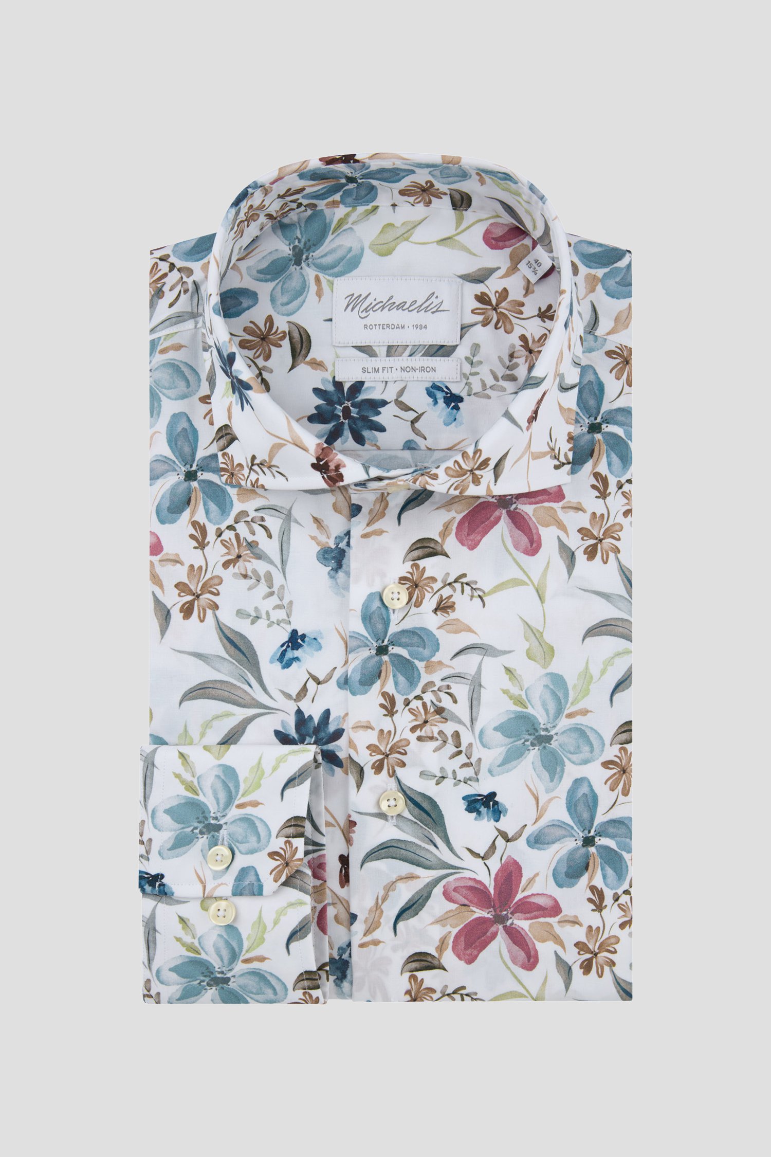 Productfoto 1 van Wit hemd met kleurrijke bloemenprint - Slim fit  door Michaelis voor Heren