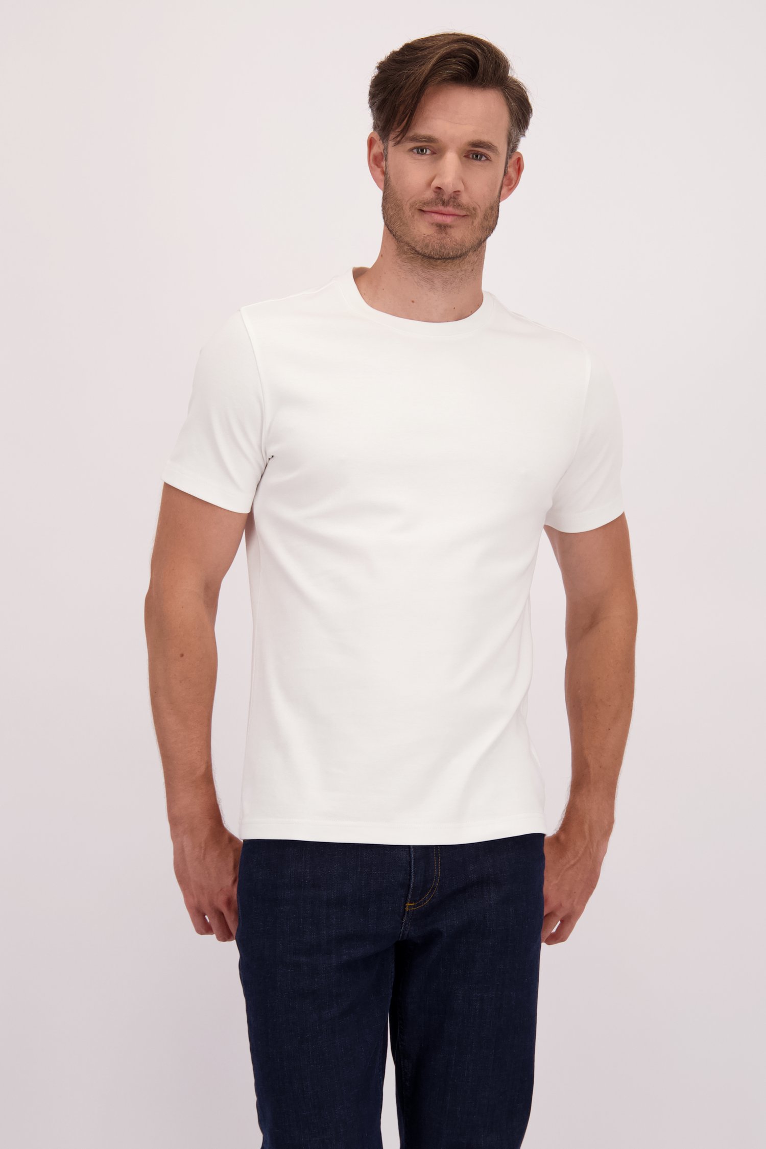 Voorkant van Wit katoenen T-shirt met ronde hals  door Upper East voor Heren