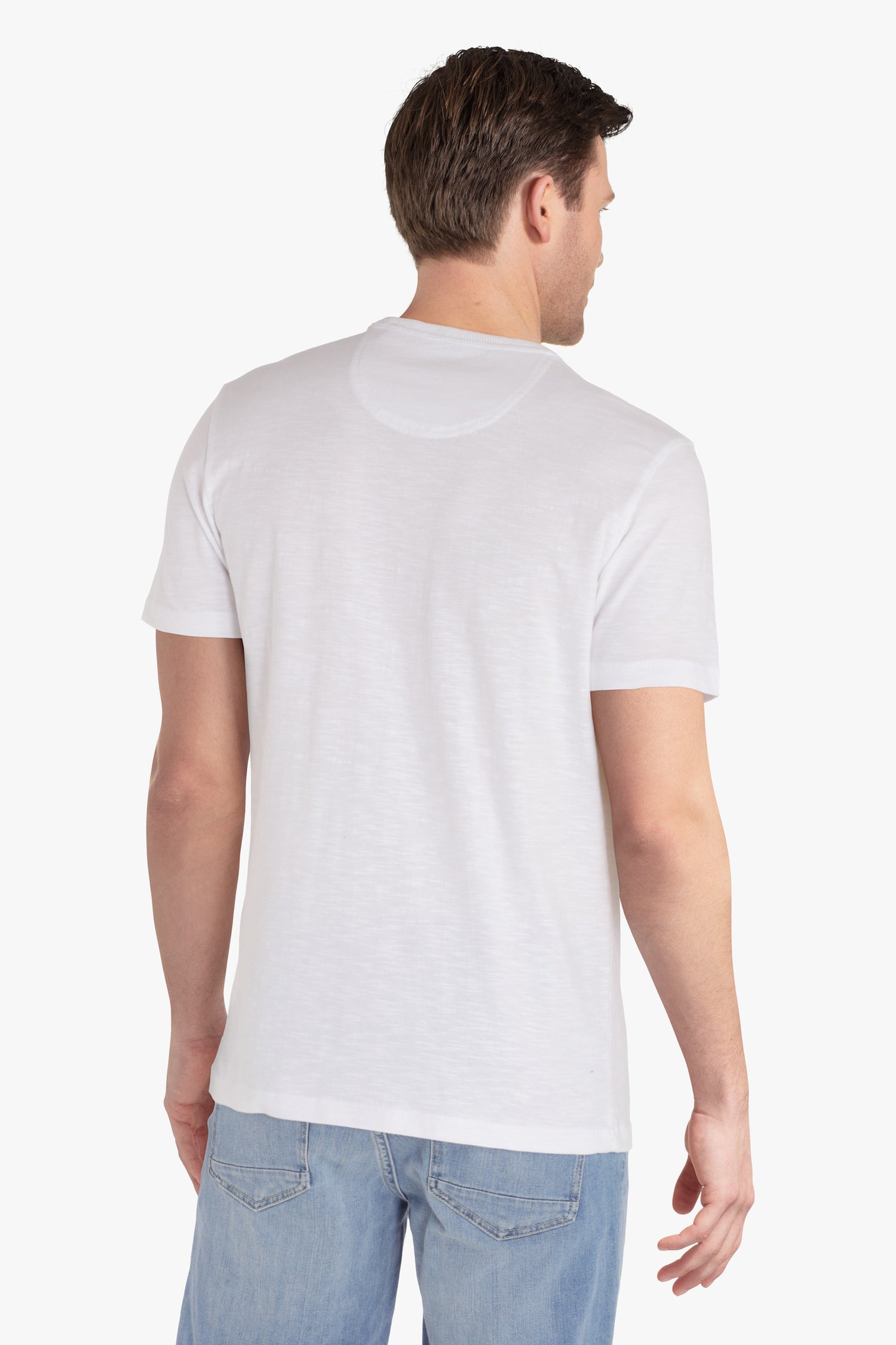 Wit T-shirt met blauwe print van Ravøtt voor Heren