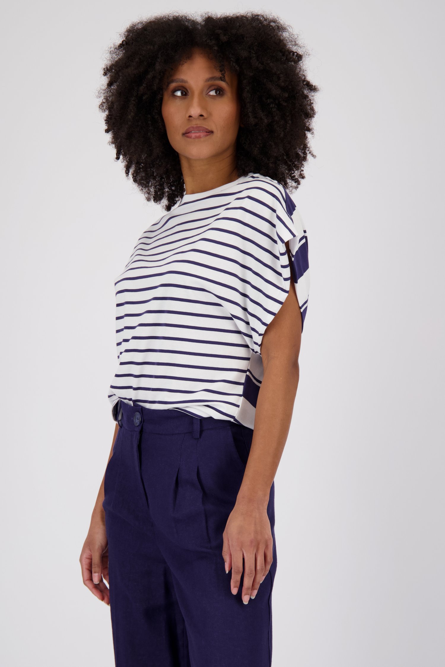 Voorkant van Wit T-shirt met Bretonse streep door Louise voor Dames