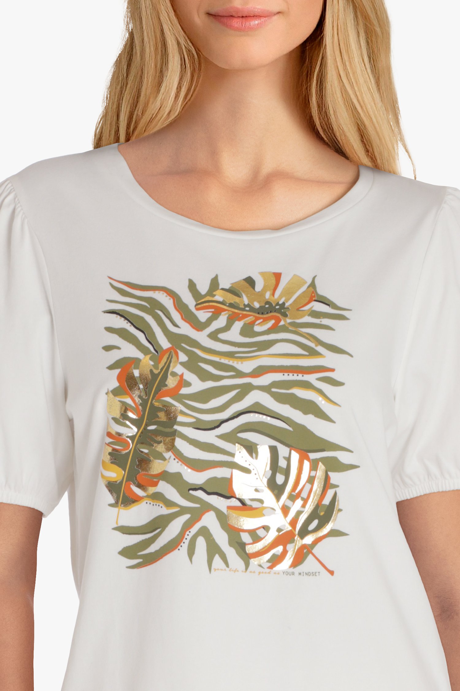 Krankzinnigheid Keuze Retentie Wit T-shirt met goudkleurige print van Geisha | 9661907 | e5