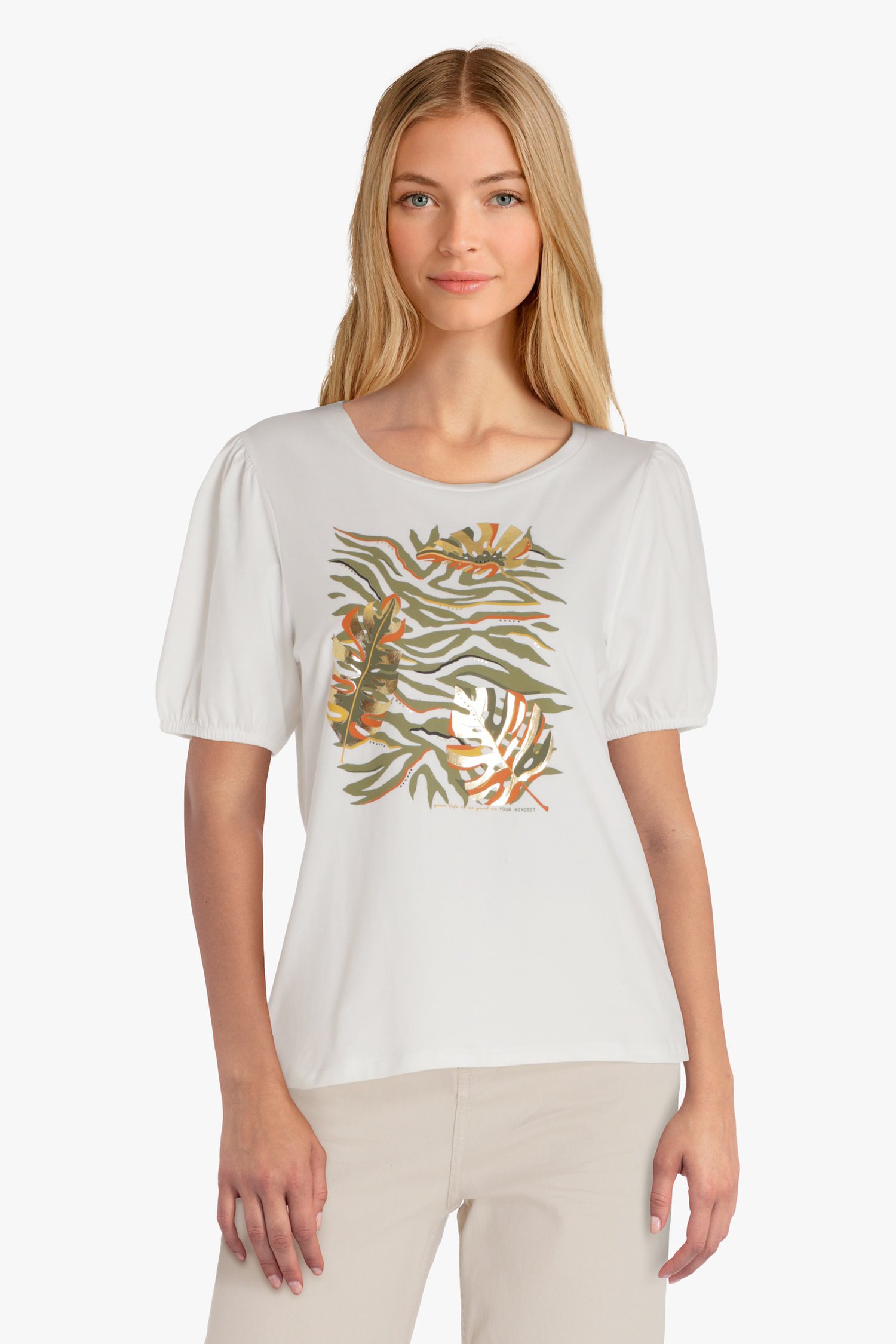 Medisch Geavanceerd satelliet Wit T-shirt met goudkleurige print van Geisha | 9661907 | e5