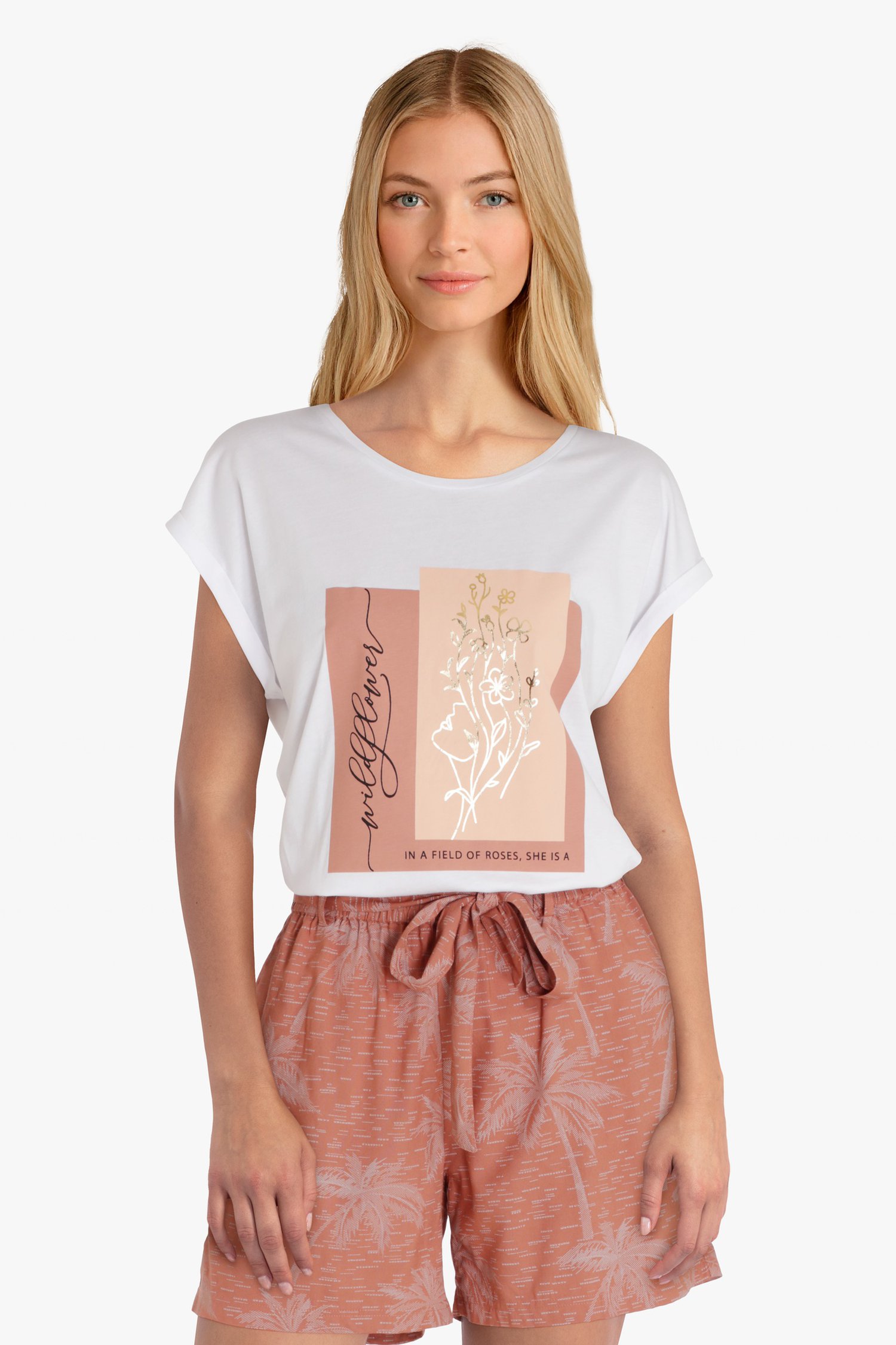 Gezond eten effectief Ooit Wit T-shirt met roze print van Geisha | 9583802 | e5