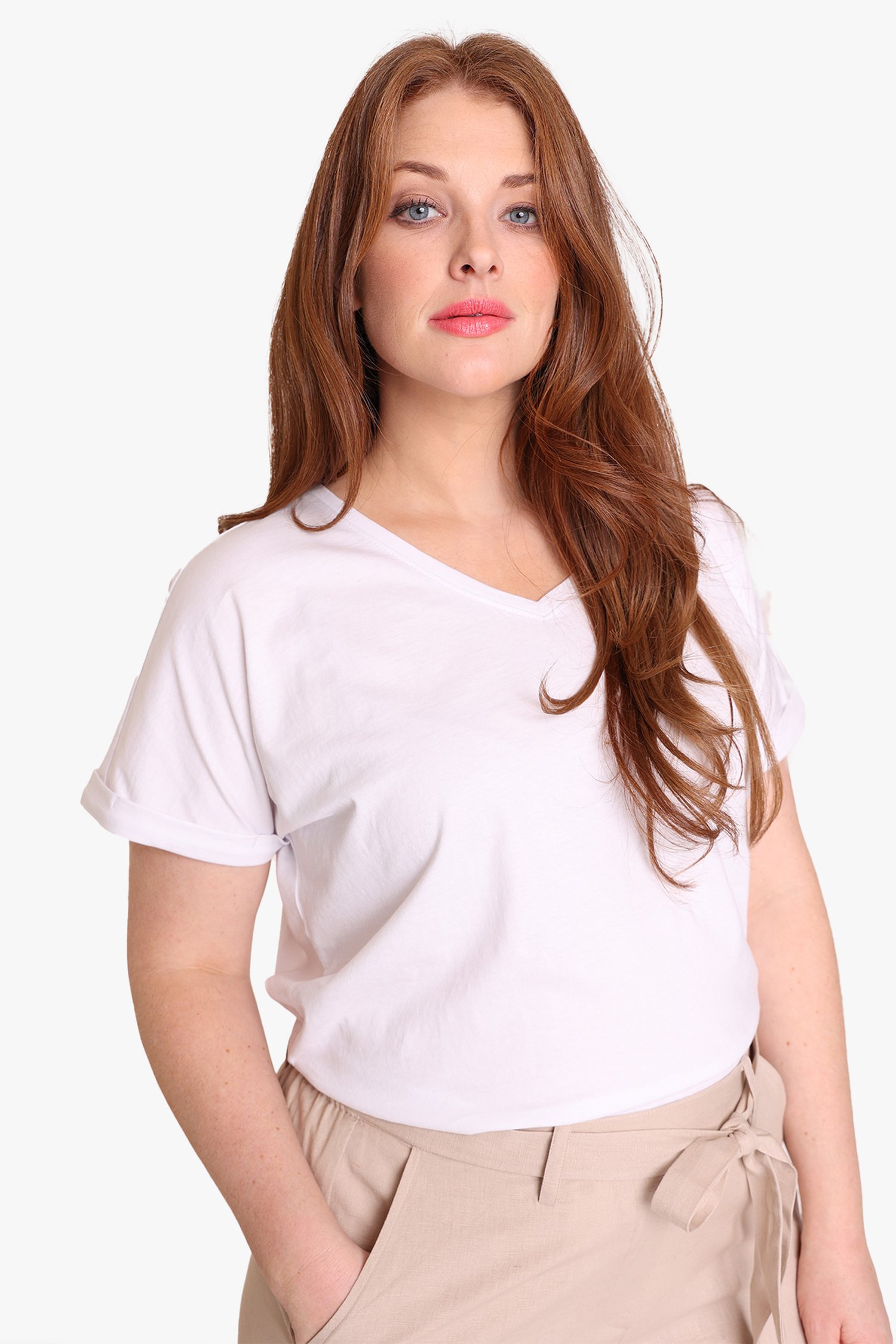 Wit T-shirt met V-hals van Zhenzi voor Dames