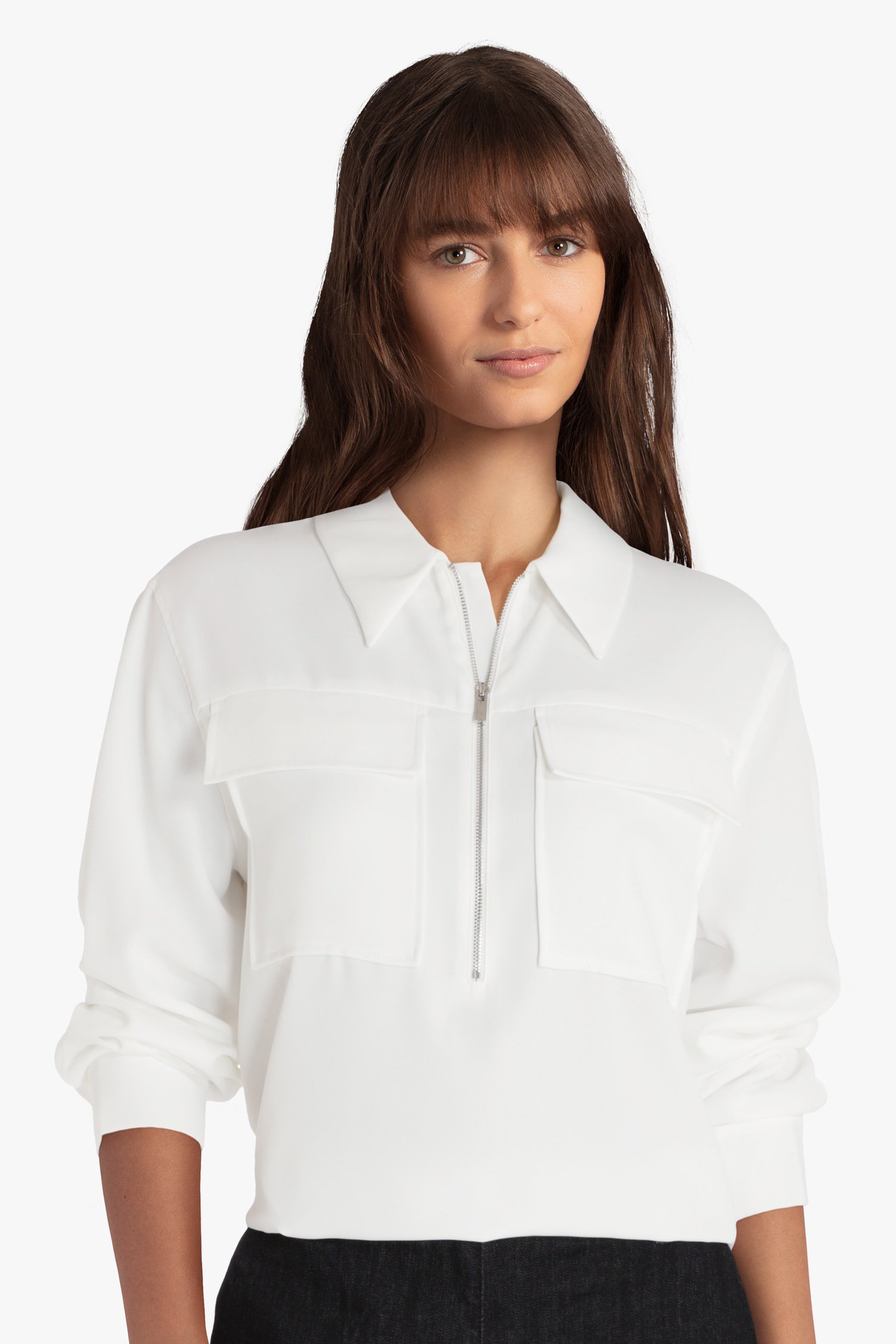 Concessie Magnetisch puree Witte blouse met korte rits van Opus | 9659479 | e5