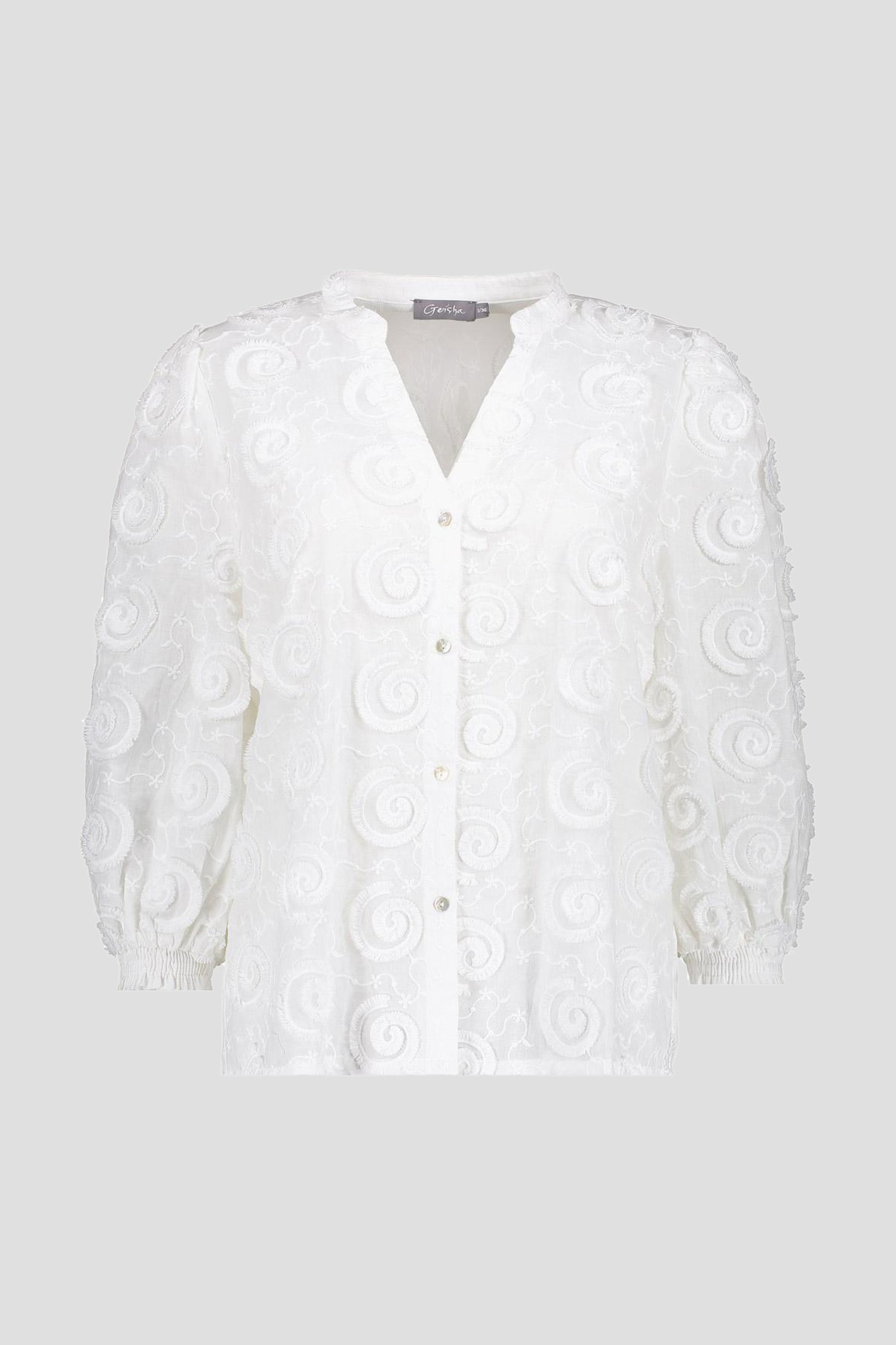Witte blouse met sierlijk geborduurd motief van Geisha voor Dames
