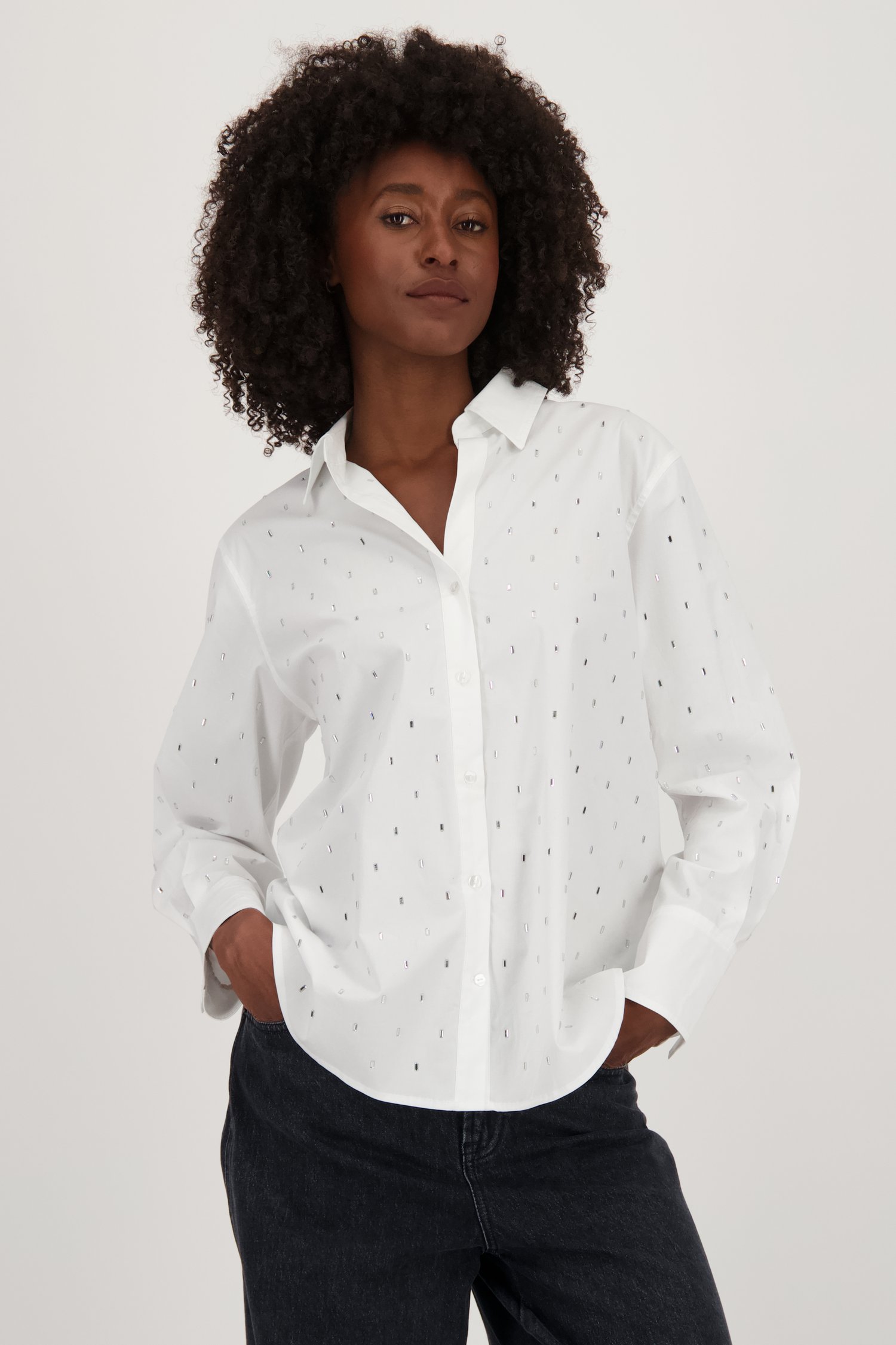 Witte hemdblouse met strass steentjes van Louise voor Dames