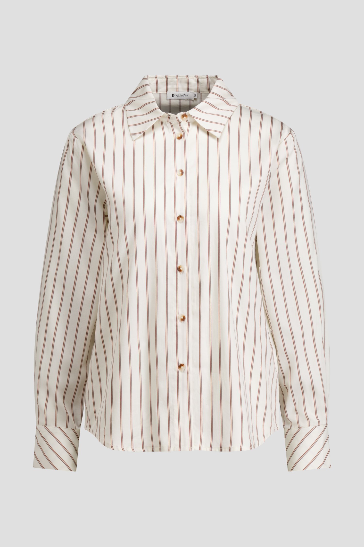 Productfoto 1 van Witte katoenen blouse met bruine strepen door D'Auvry voor Dames