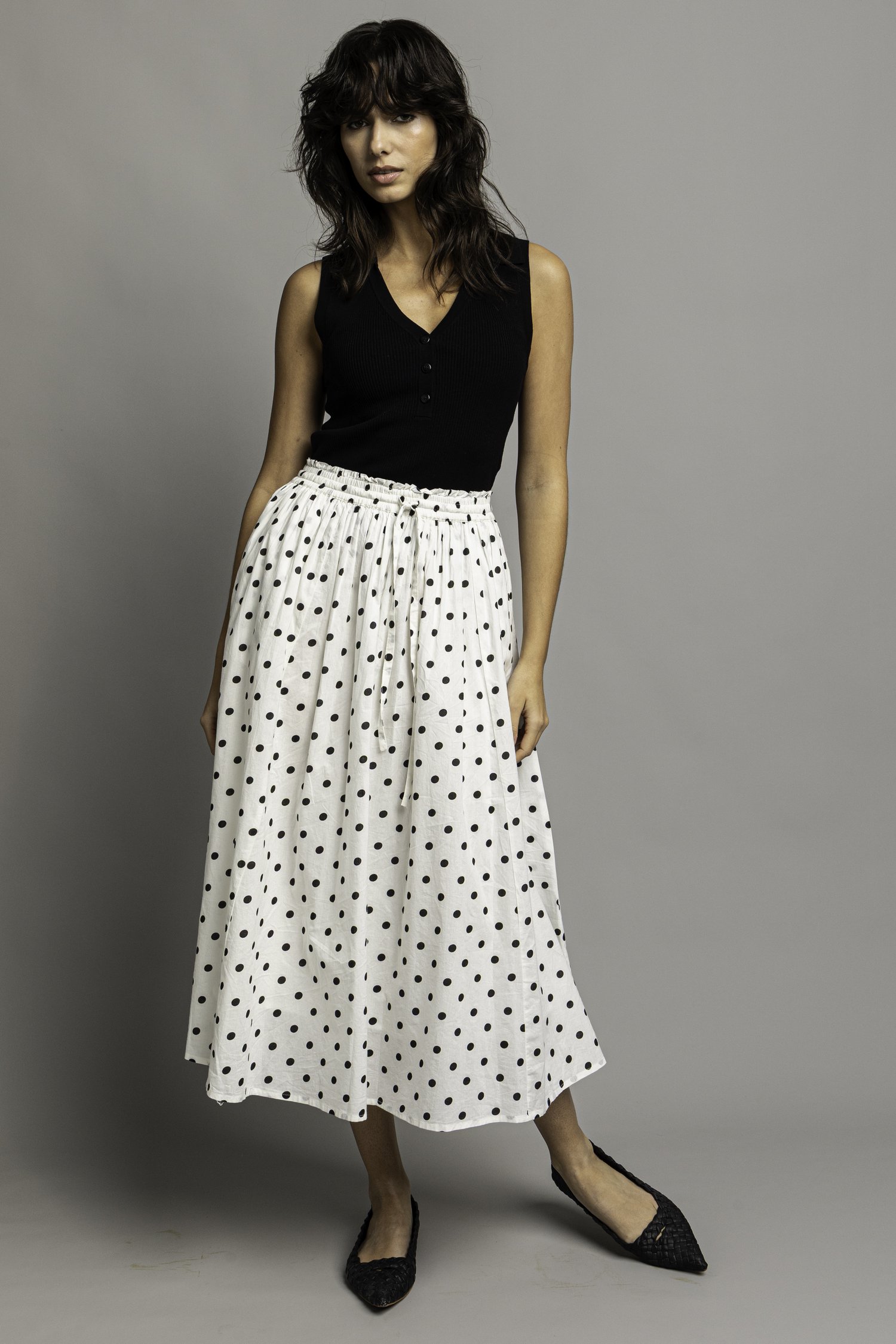 Extra foto 5 van Witte midirok met zwarte polkadotprint door JDY voor Dames
