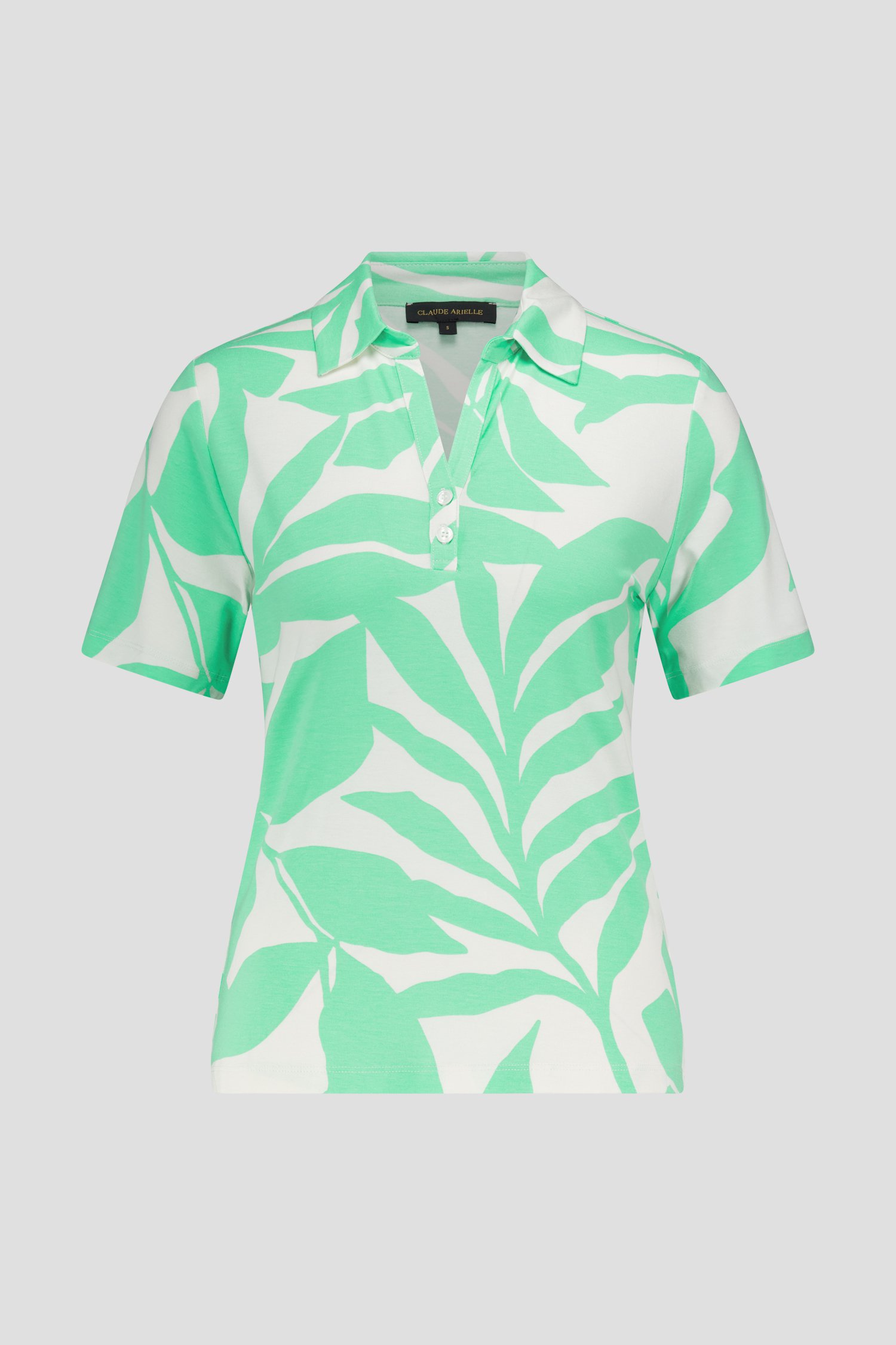 Witte polo met groene bladerprint van Claude Arielle voor Dames