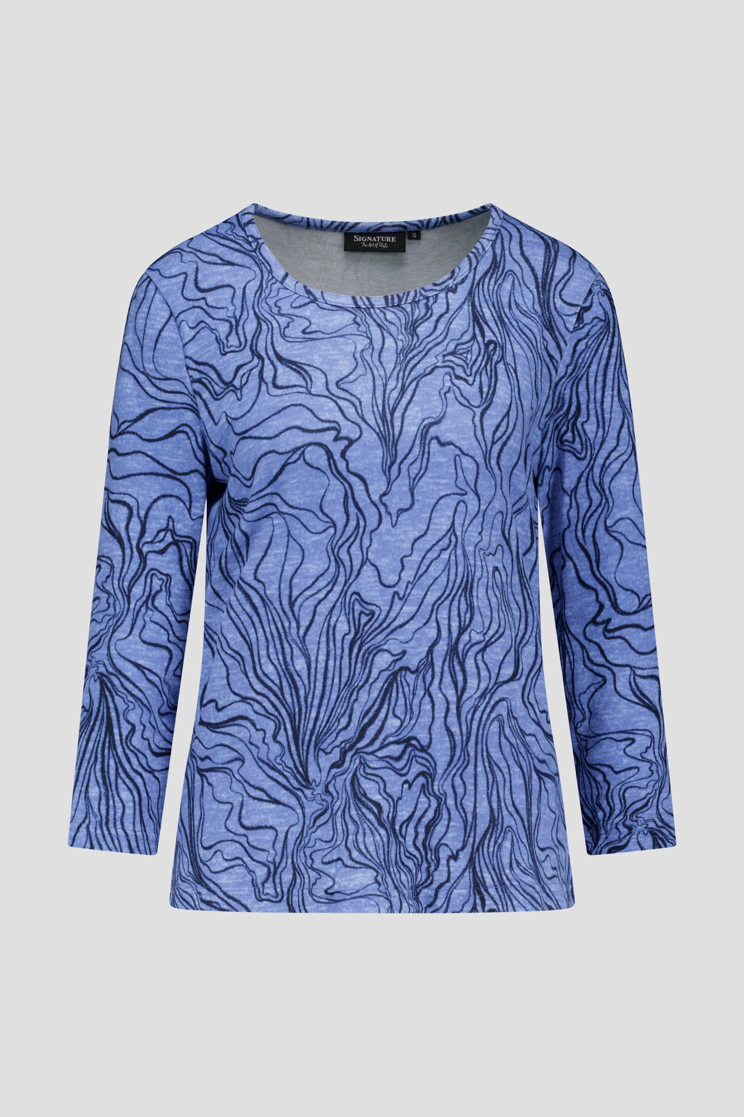 Zacht lichtblauw T-shirt met lijnenprint van Signature voor Dames