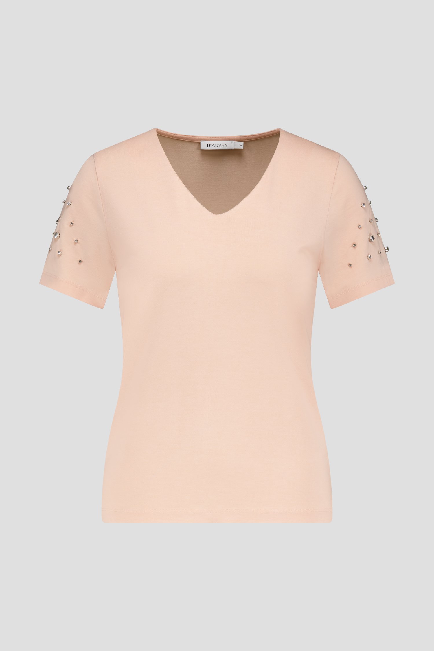 Zalmroze T-shirt met V-hals en strass van D'Auvry voor Dames
