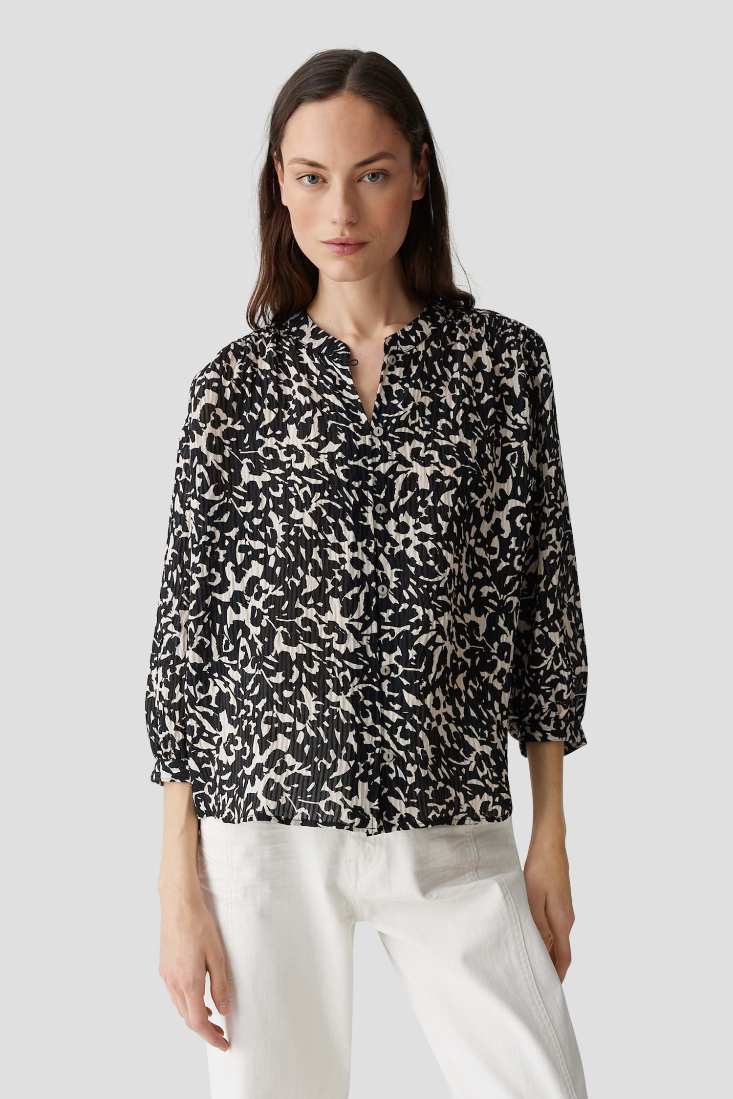 Zwart-beige blouse met 3/4 mouwen van Opus voor Dames