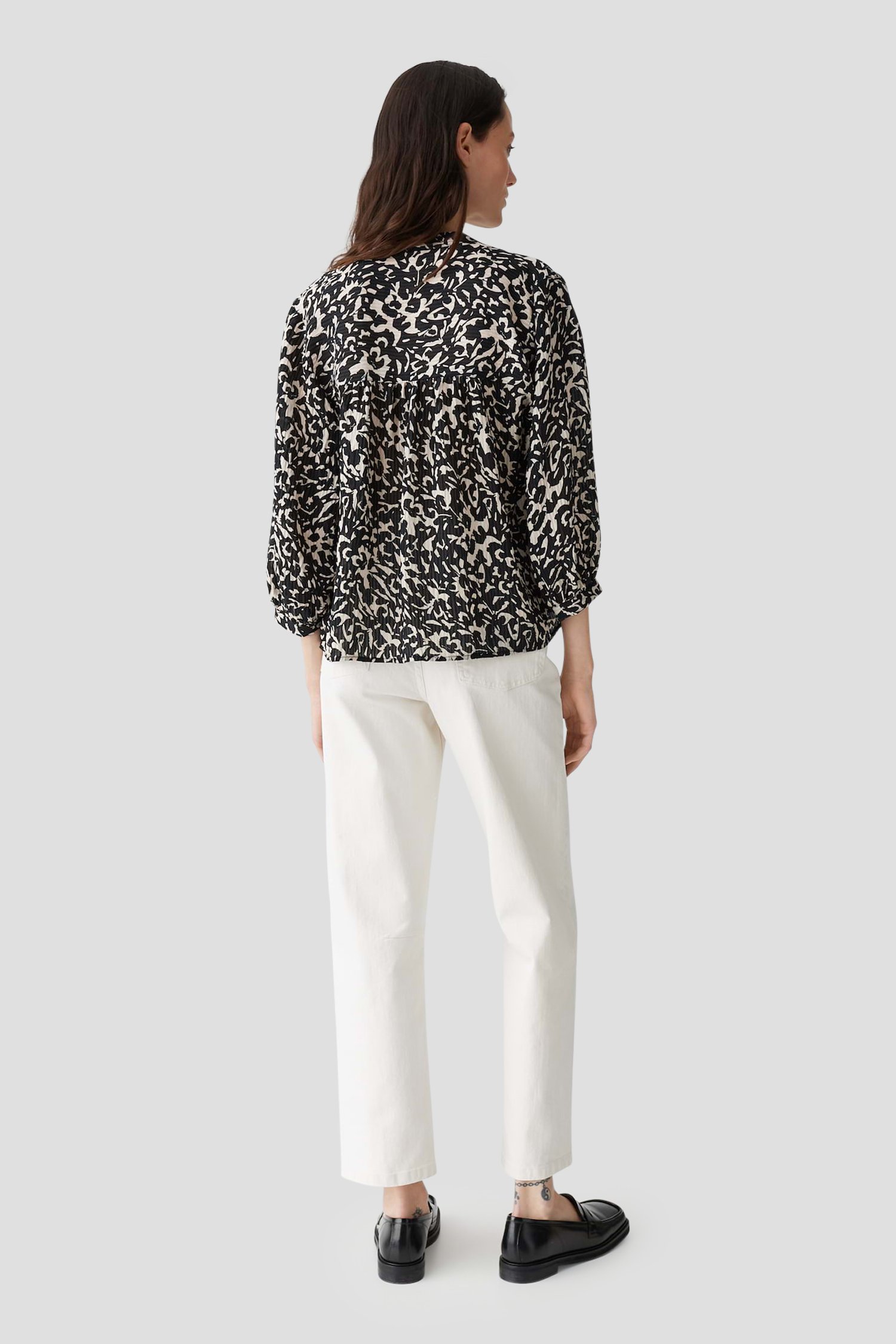 Zwart-beige blouse met 3/4 mouwen van Opus voor Dames