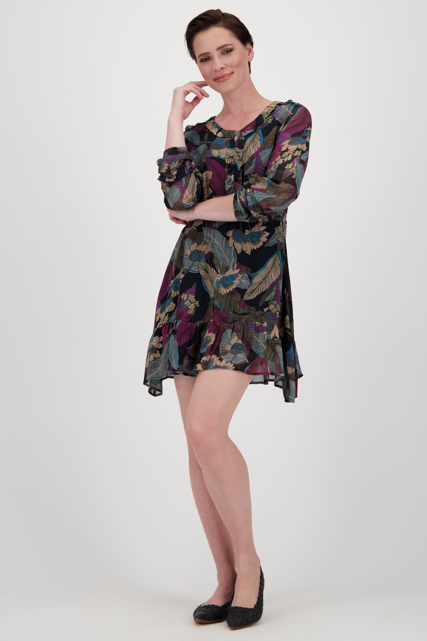 Zwart kleedje met bladerprint van More & More voor Dames