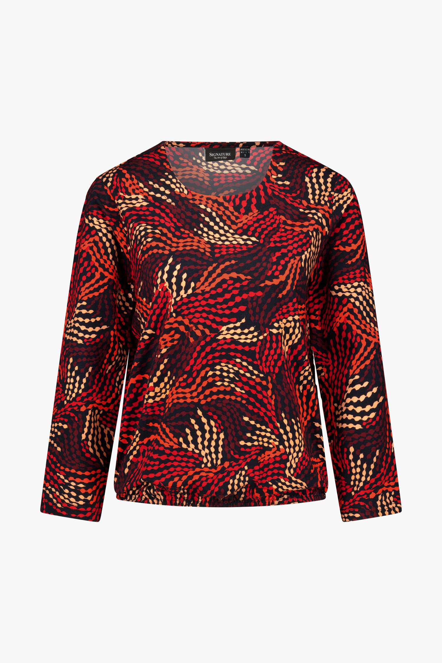 Zwart T-shirt met bolletjesprint in rode tinten van Signature voor Dames