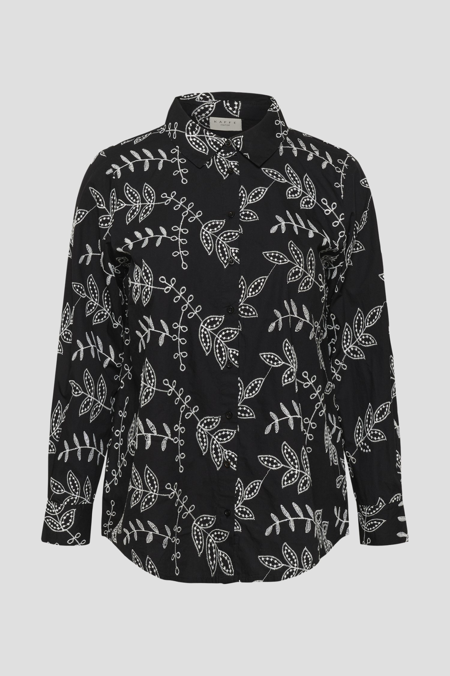 Productfoto 1 van Zwarte blouse met ecru bladerprint door Kaffe Curve voor Dames