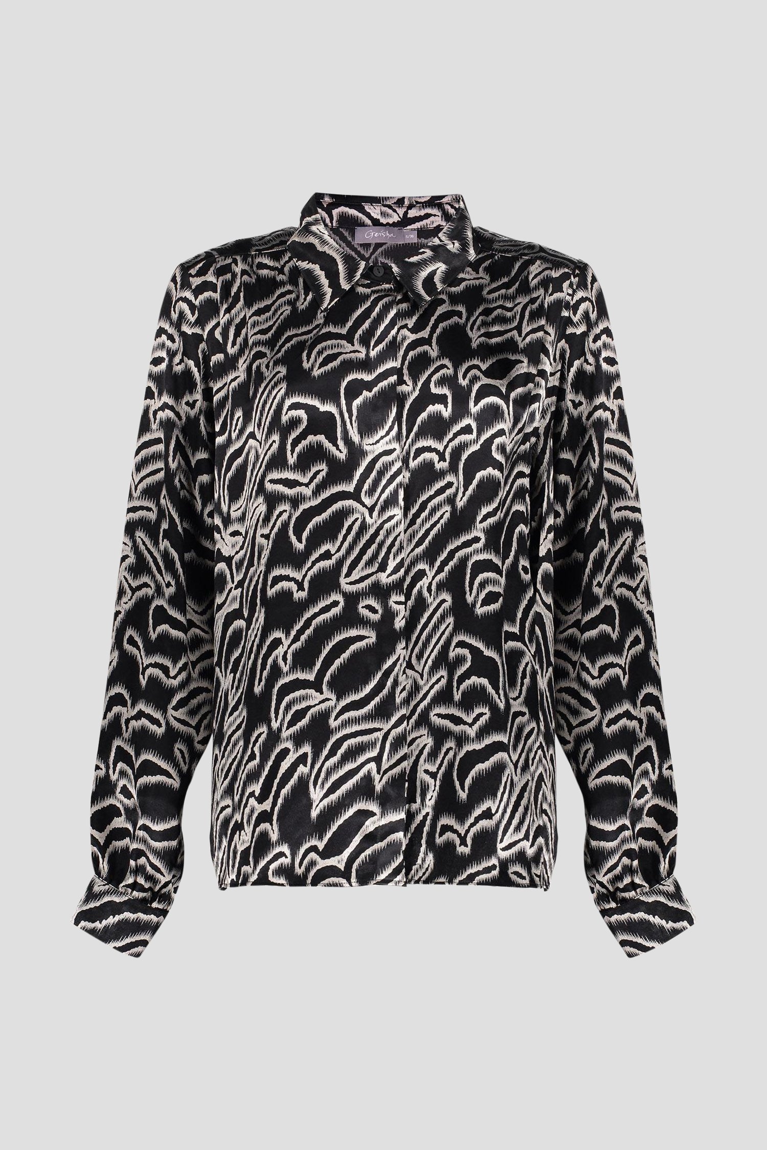 Zwarte blouse met lichtgrijze print van Geisha voor Dames