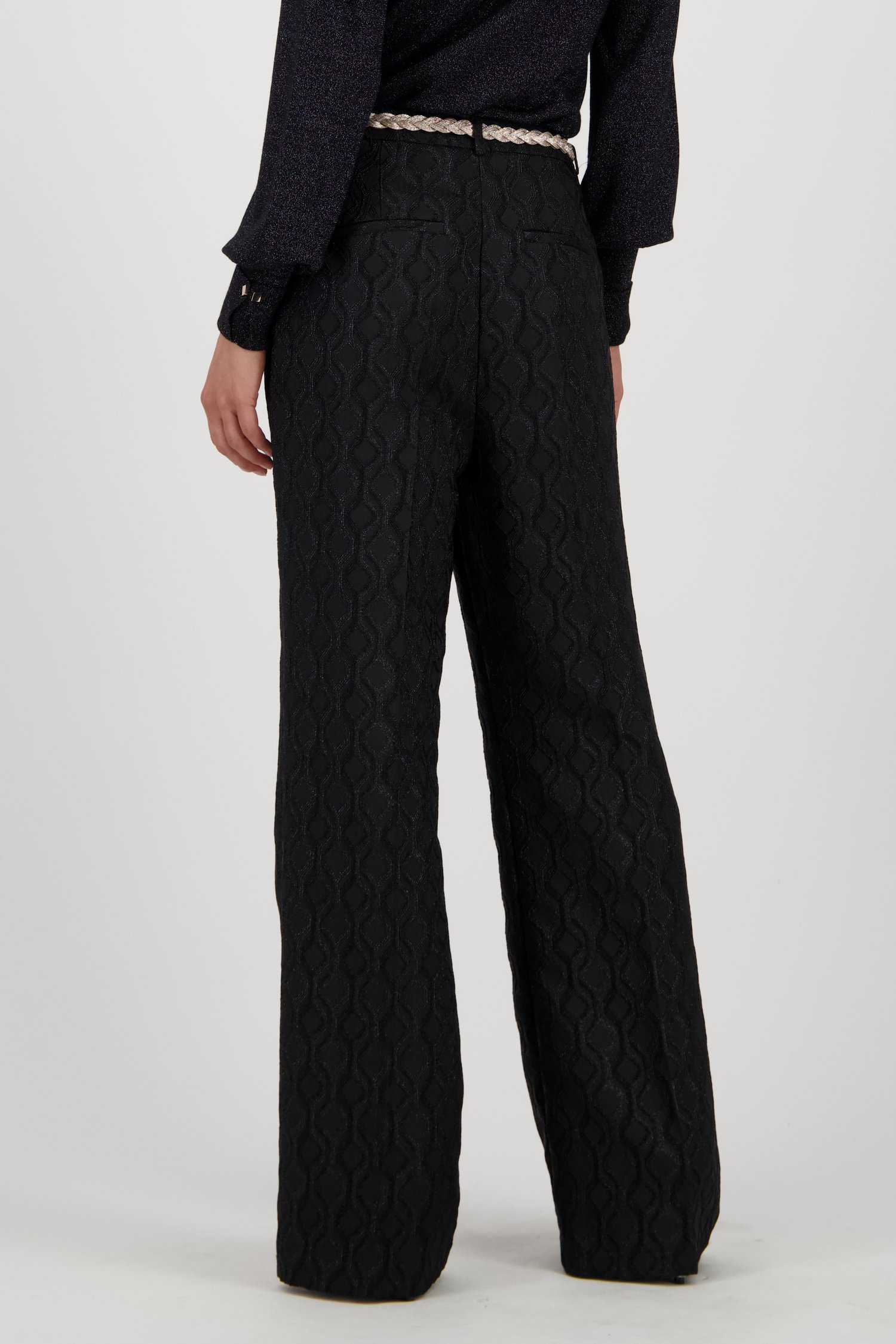 Zwarte broek met glinsterend jaquard motief van D'Auvry voor Dames