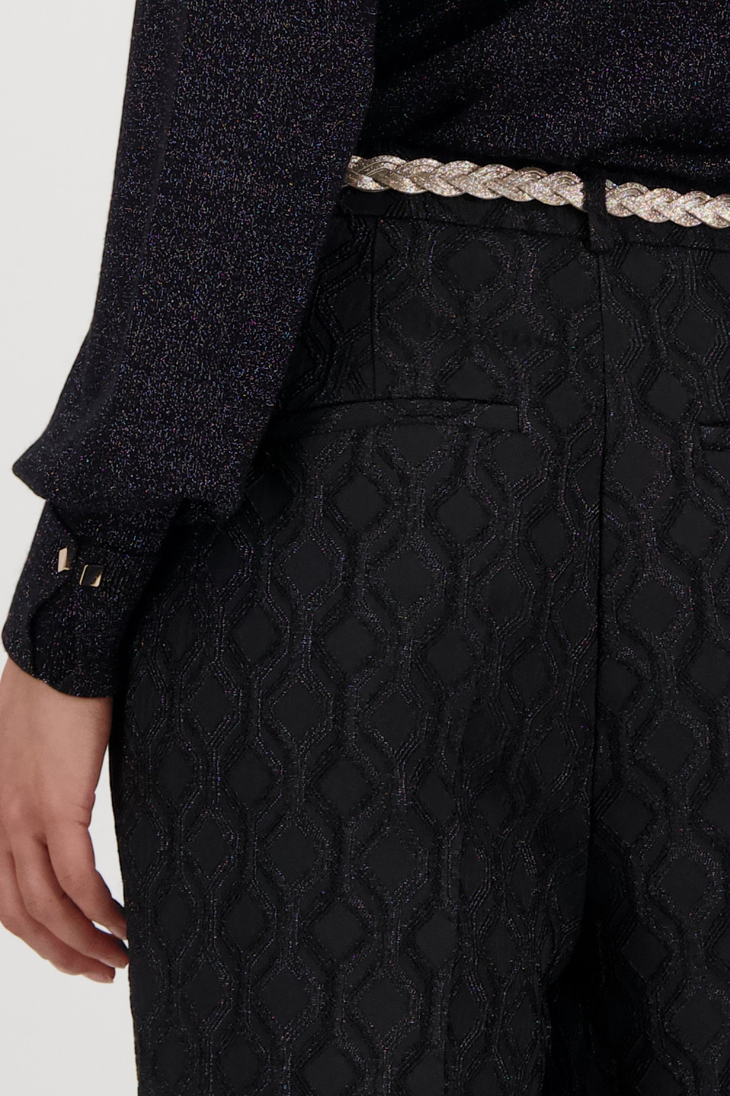 Zwarte broek met glinsterend jaquard motief van D'Auvry voor Dames