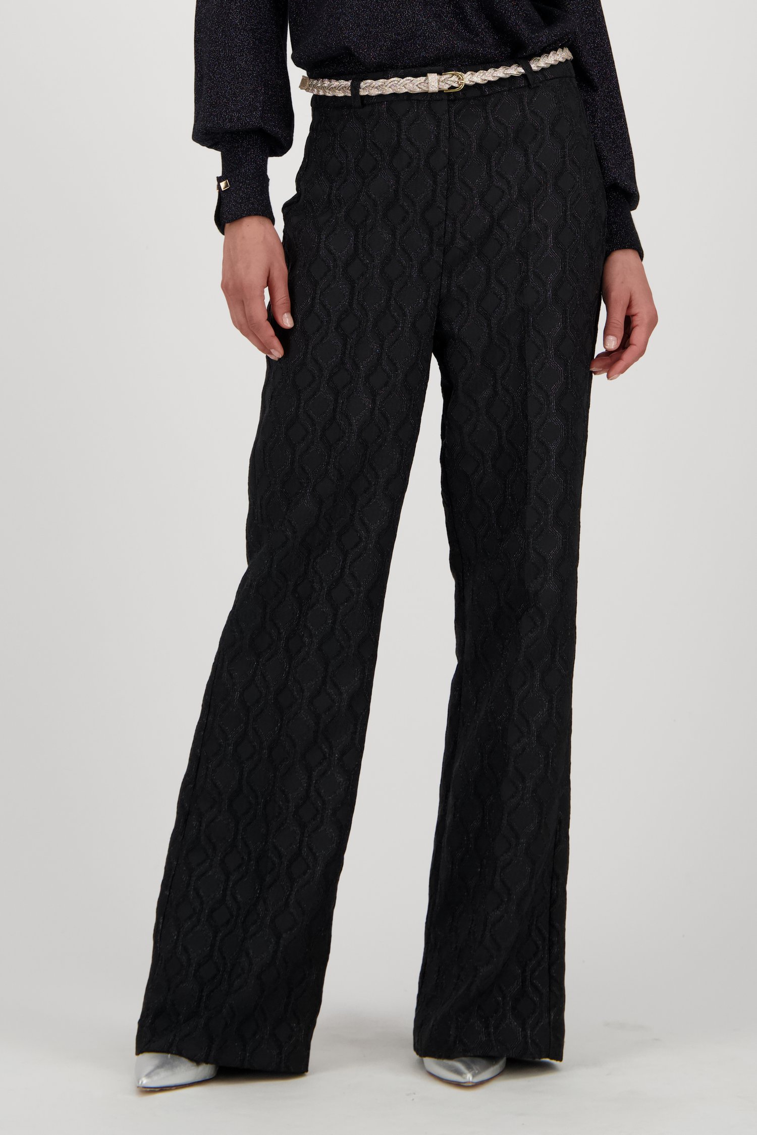 Zwarte broek met glinsterend jaquard motief van D'Auvry voor Dames
