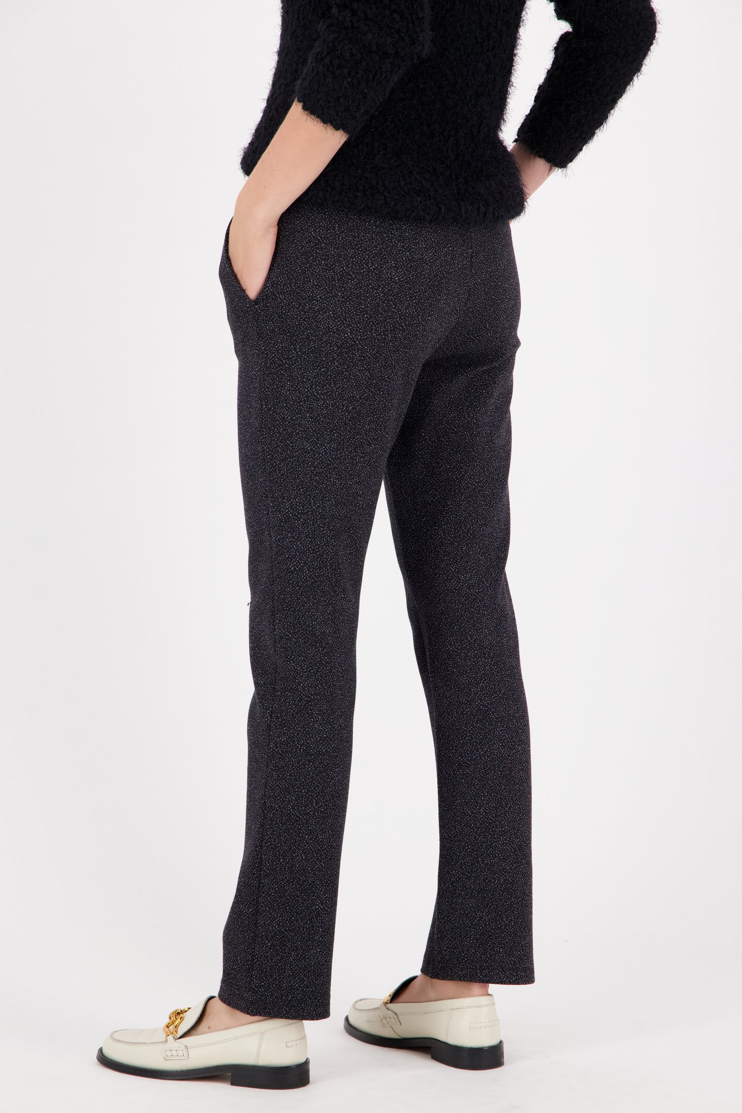 Zwarte gespikkelde broek met elastische taille van Claude Arielle voor Dames