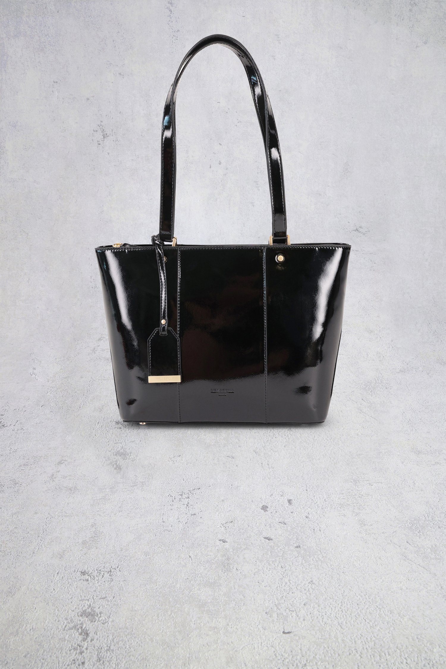 Voorkant van Zwarte laqué handtas door Hexagona voor Dames