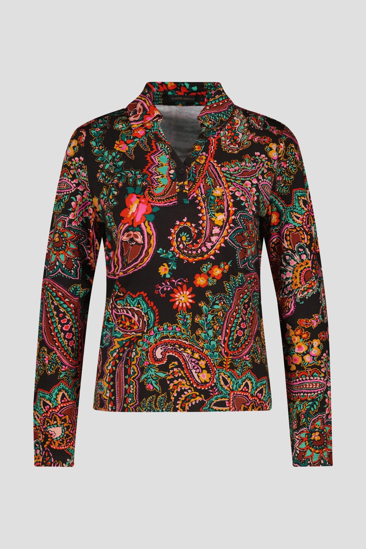Zwarte polo met kleurrijke paisley print van Claude Arielle voor Dames