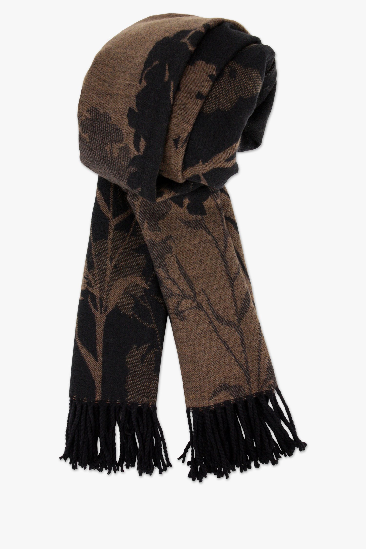 Zwarte sjaal met bruine bloemenprint van Modeno voor Dames